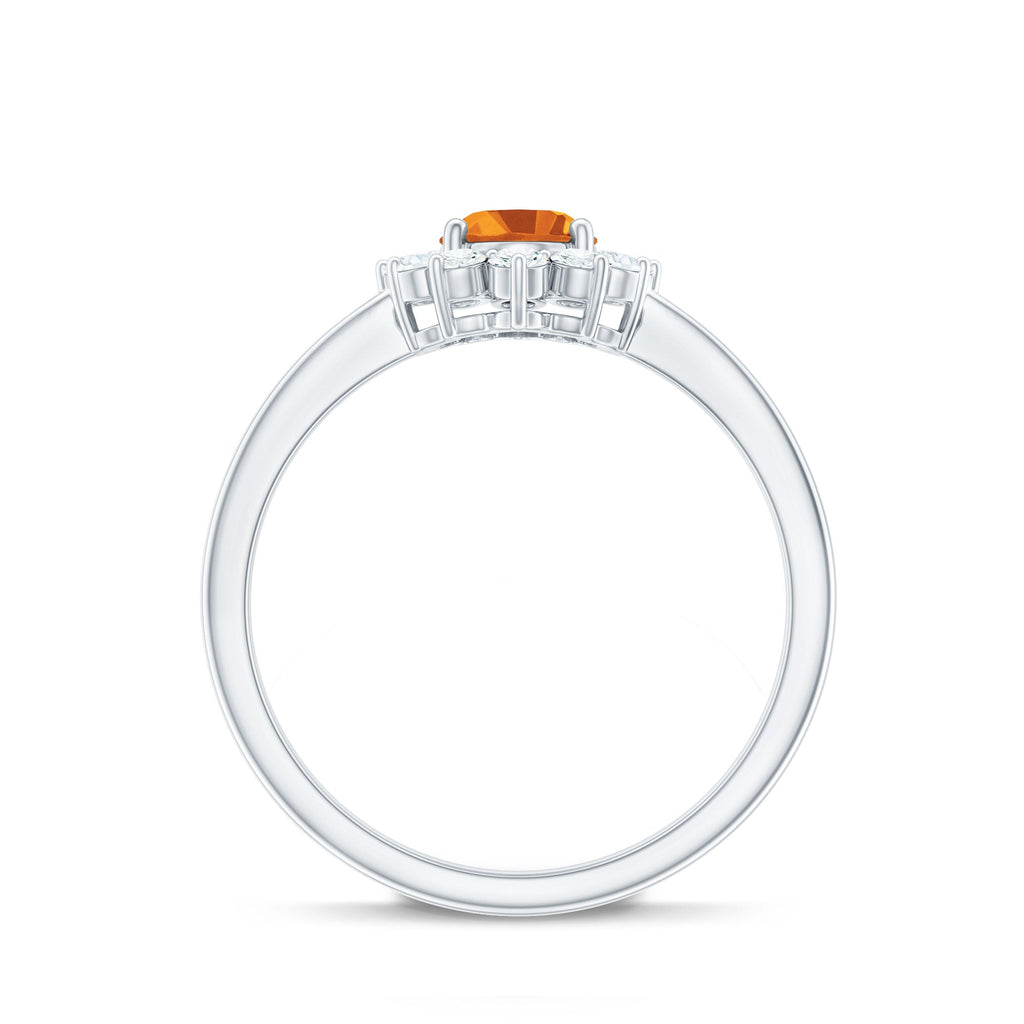 Real 6X8mm Citrine Oval Engagement Ring with Diamond Halo