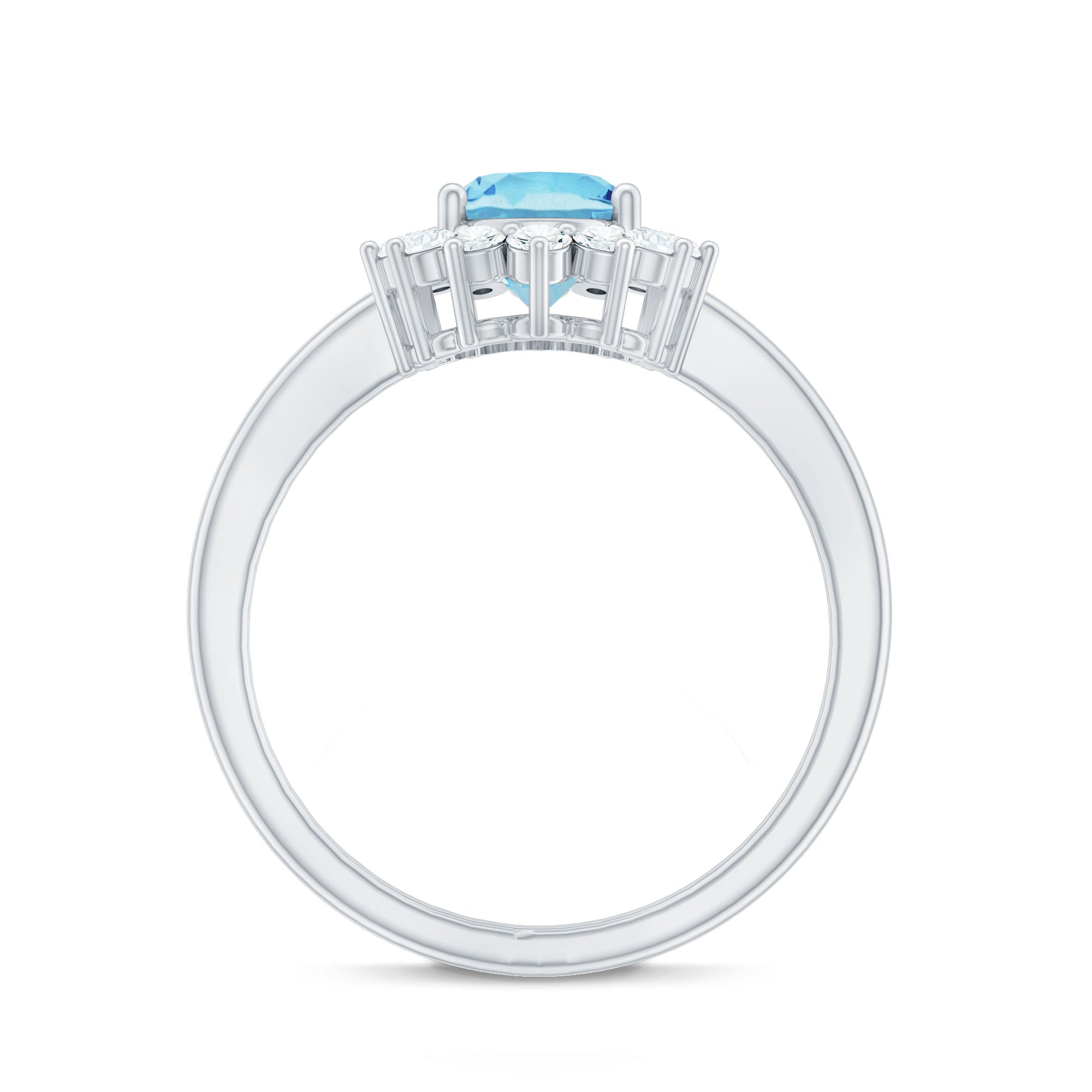 Natural 1 Carat Aquamarine Oval Engagement Ring with Diamond Halo