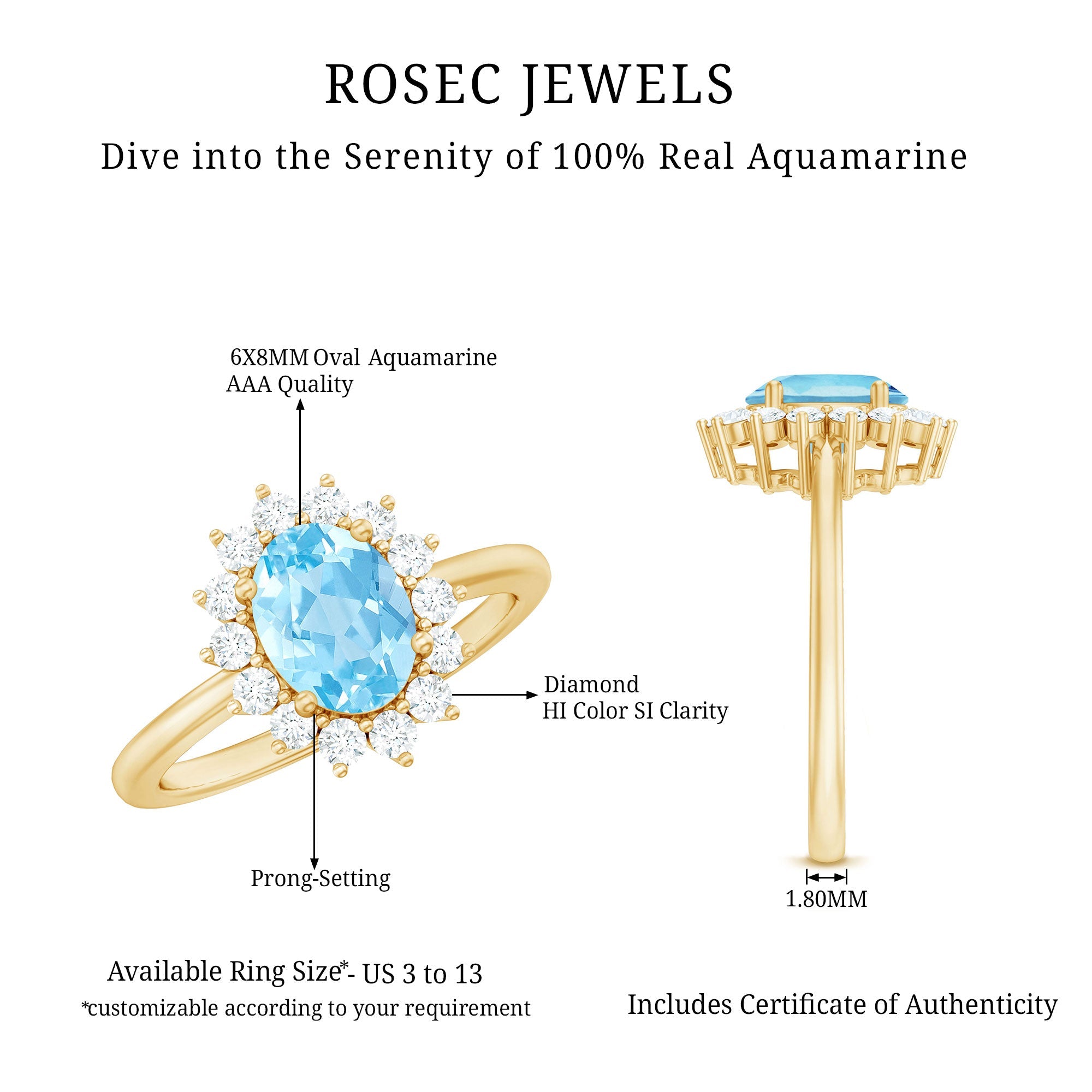 Natural 1 Carat Aquamarine Oval Engagement Ring with Diamond Halo