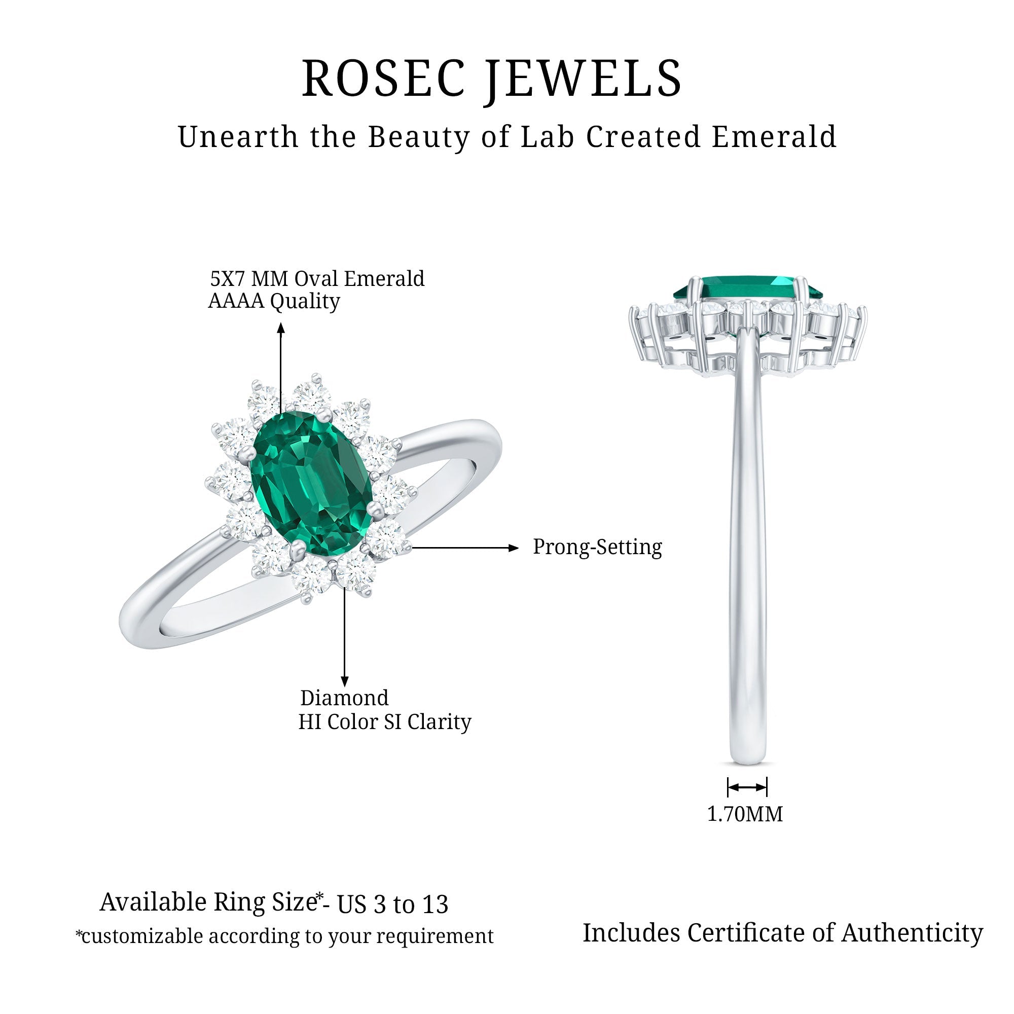 Lab Created Emerald Princess Diana Inspired Engagement Ring with Diamond