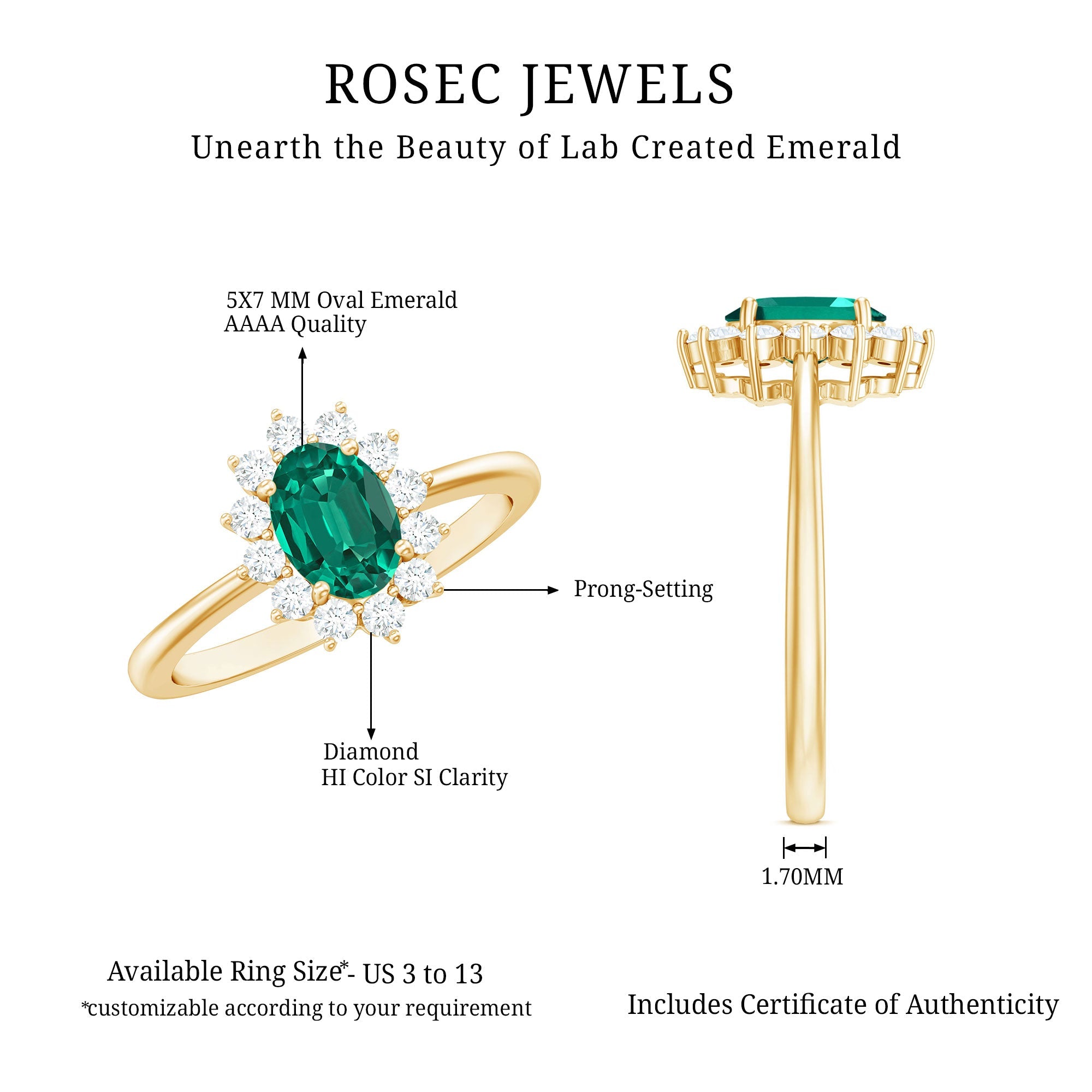 Lab Created Emerald Princess Diana Inspired Engagement Ring with Diamond