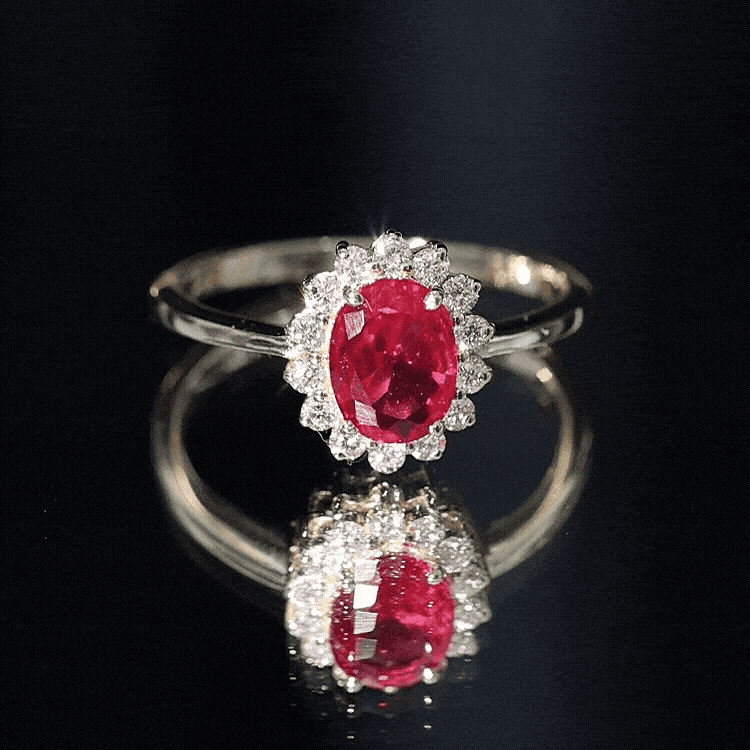 Princess Diana Inspired Oval Cut Created Ruby Engagement Ring Diamond Halo