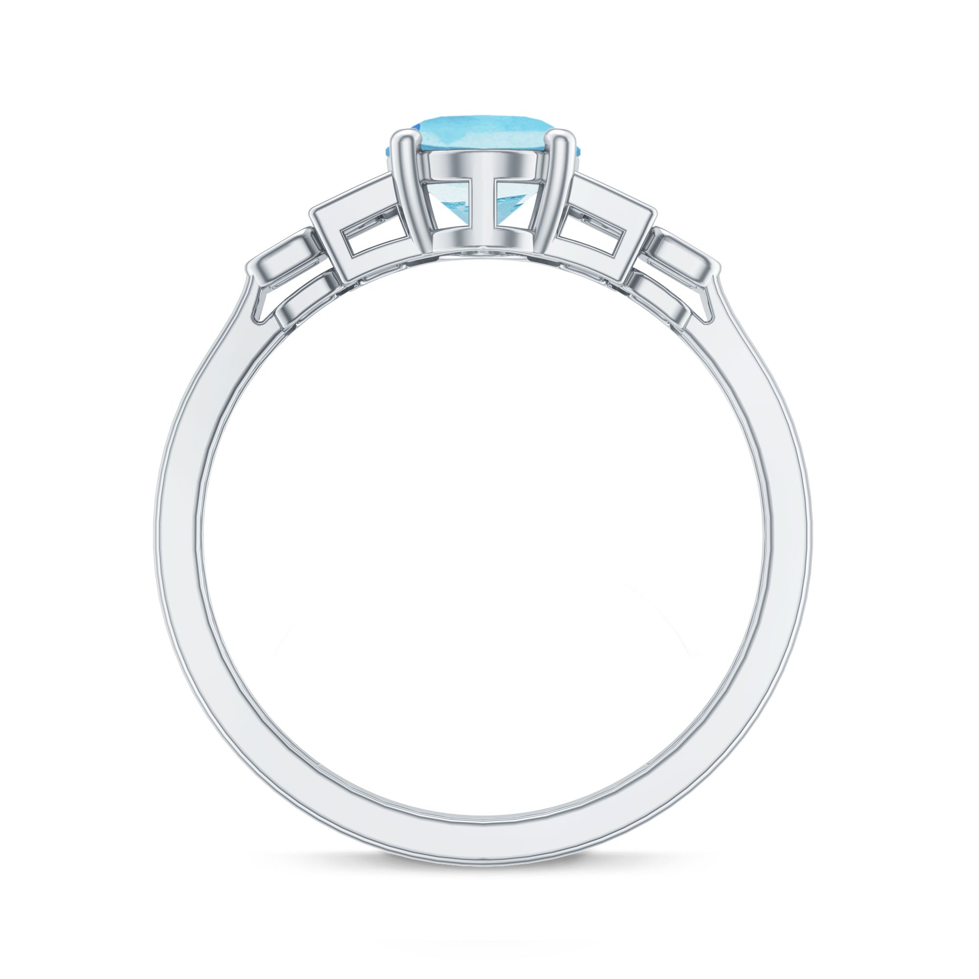 Real 6X8mm Aquamarine Statement Engagement Ring with Diamond