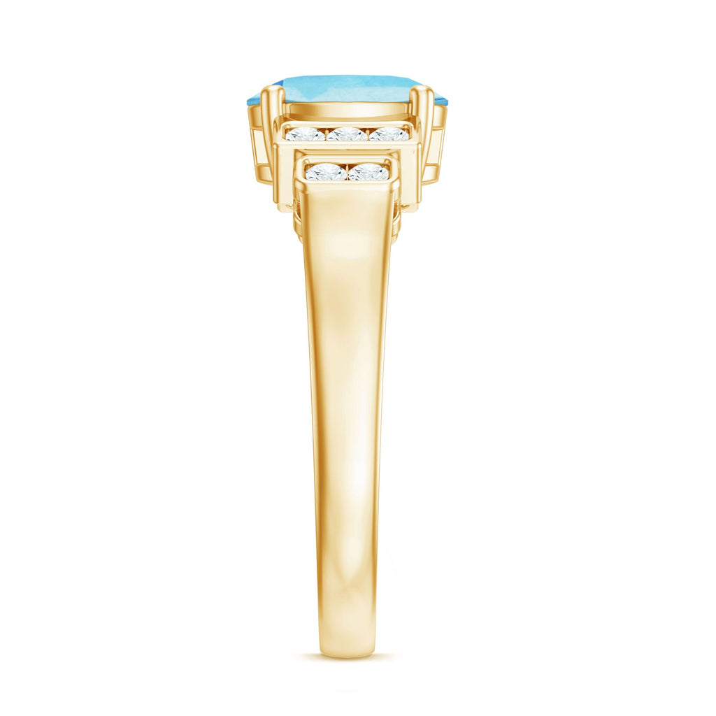 Real 6X8mm Aquamarine Statement Engagement Ring with Diamond