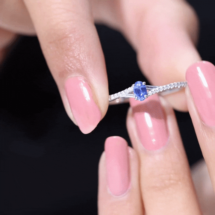 1/2 CT Simple Solitaire Blue Sapphire Engagement Ring with Diamond
