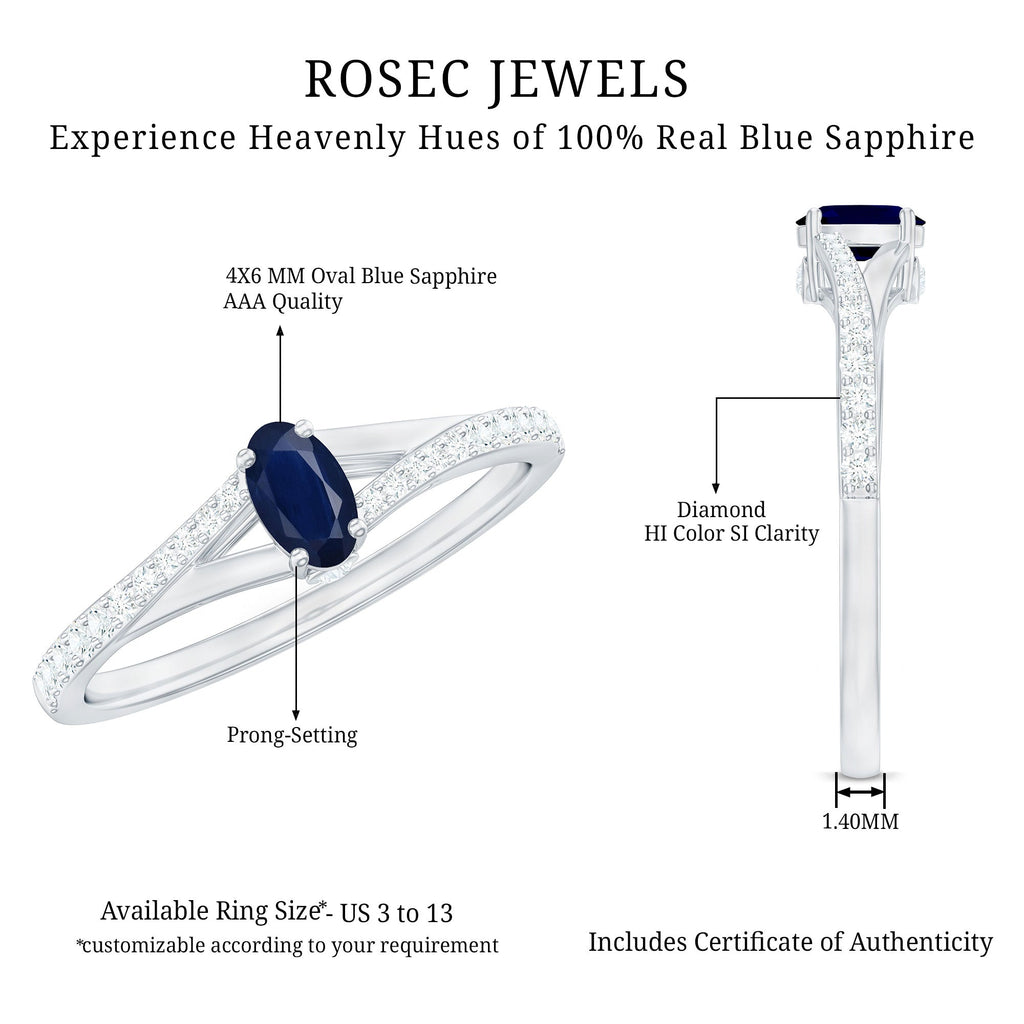 1/2 CT Simple Solitaire Blue Sapphire Engagement Ring with Diamond