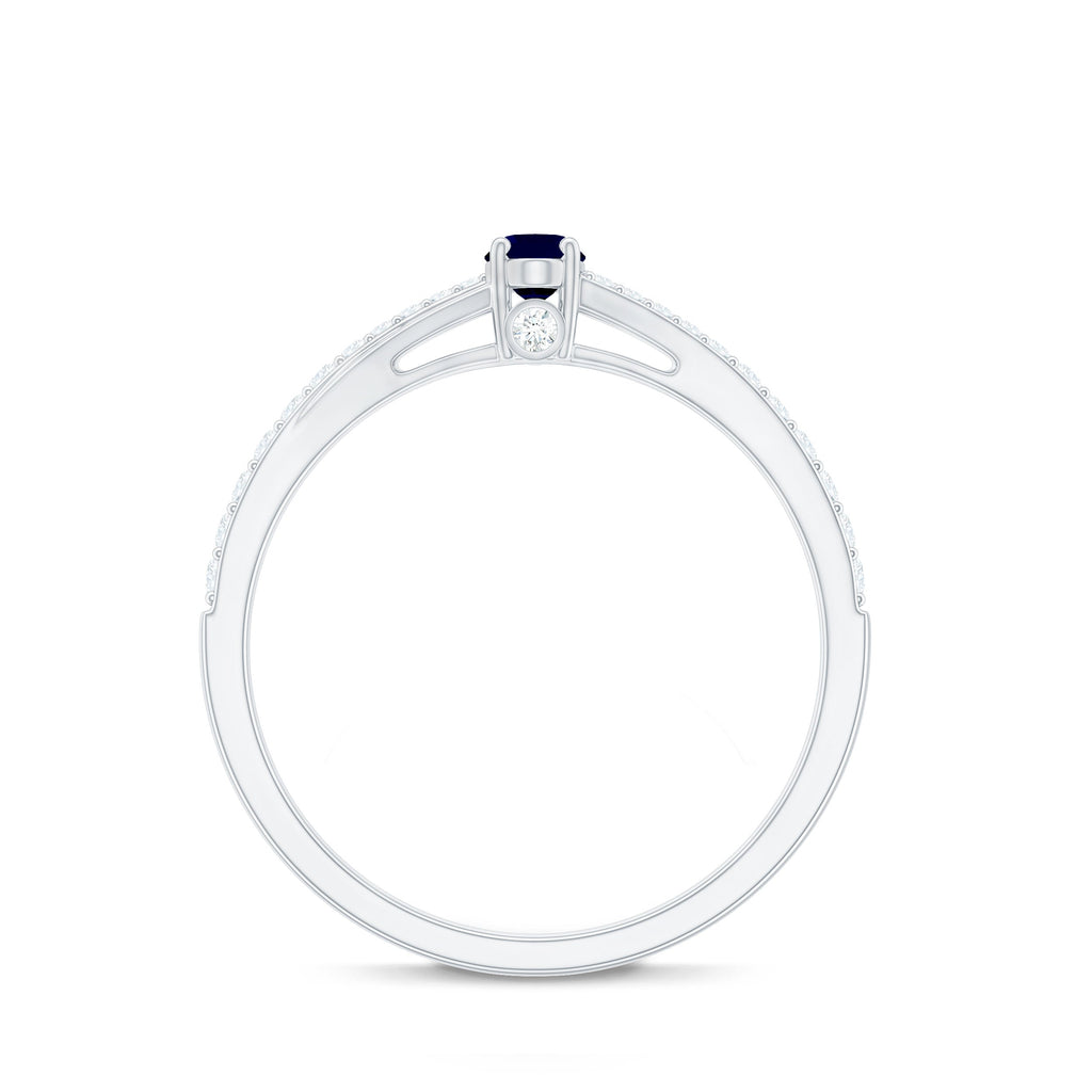 1/2 CT Simple Solitaire Blue Sapphire Engagement Ring with Diamond