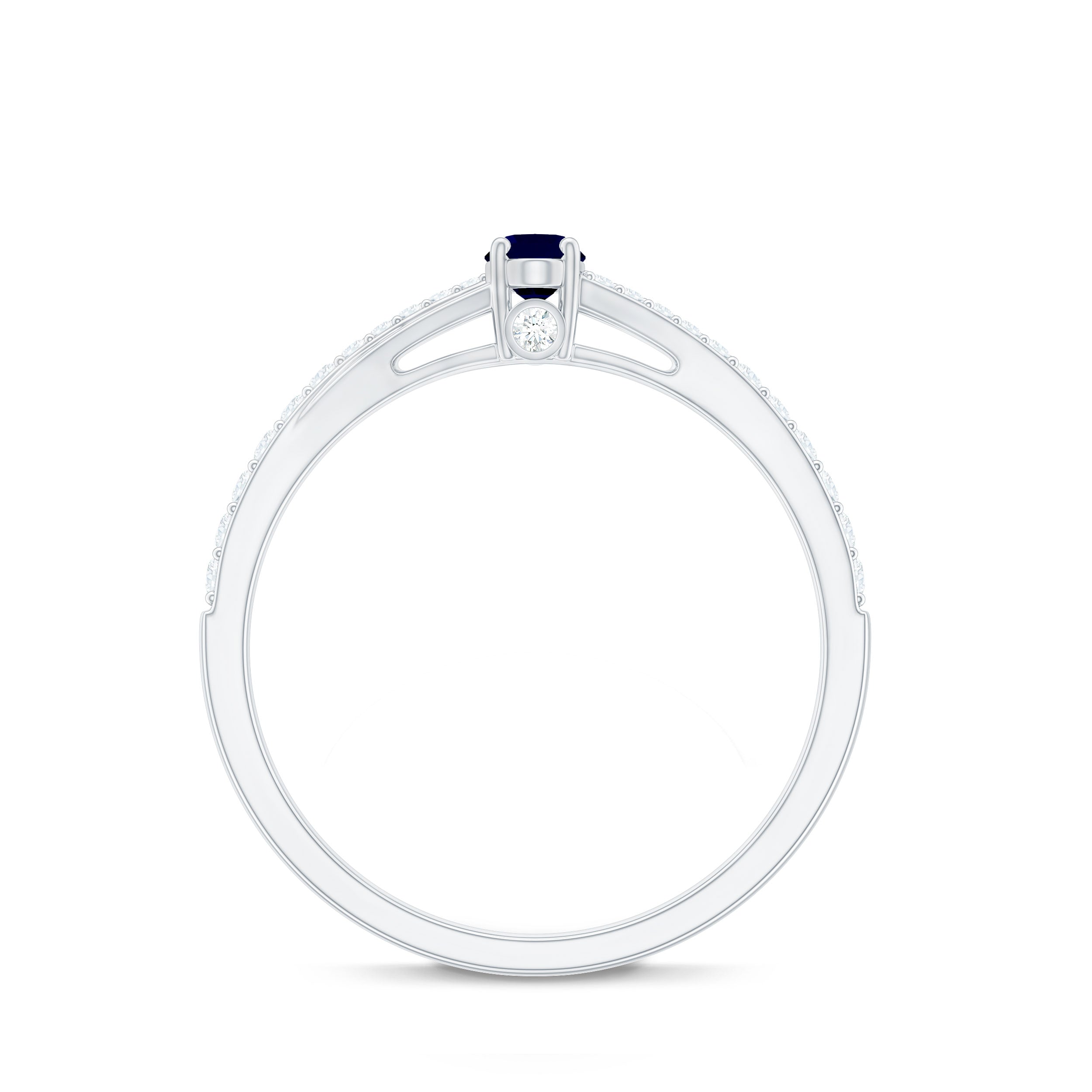 1/2 CT Simple Solitaire Blue Sapphire Engagement Ring with Diamond