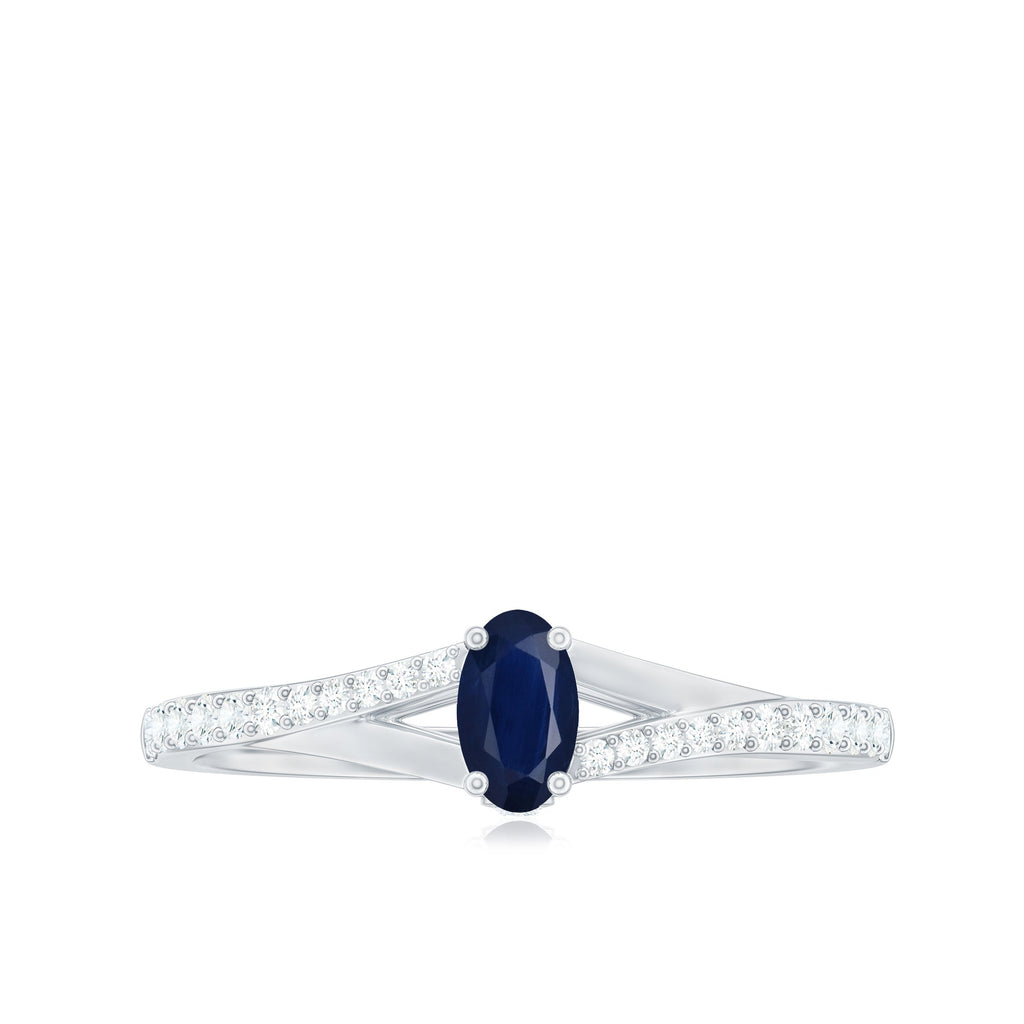 1/2 CT Simple Solitaire Blue Sapphire Engagement Ring with Diamond