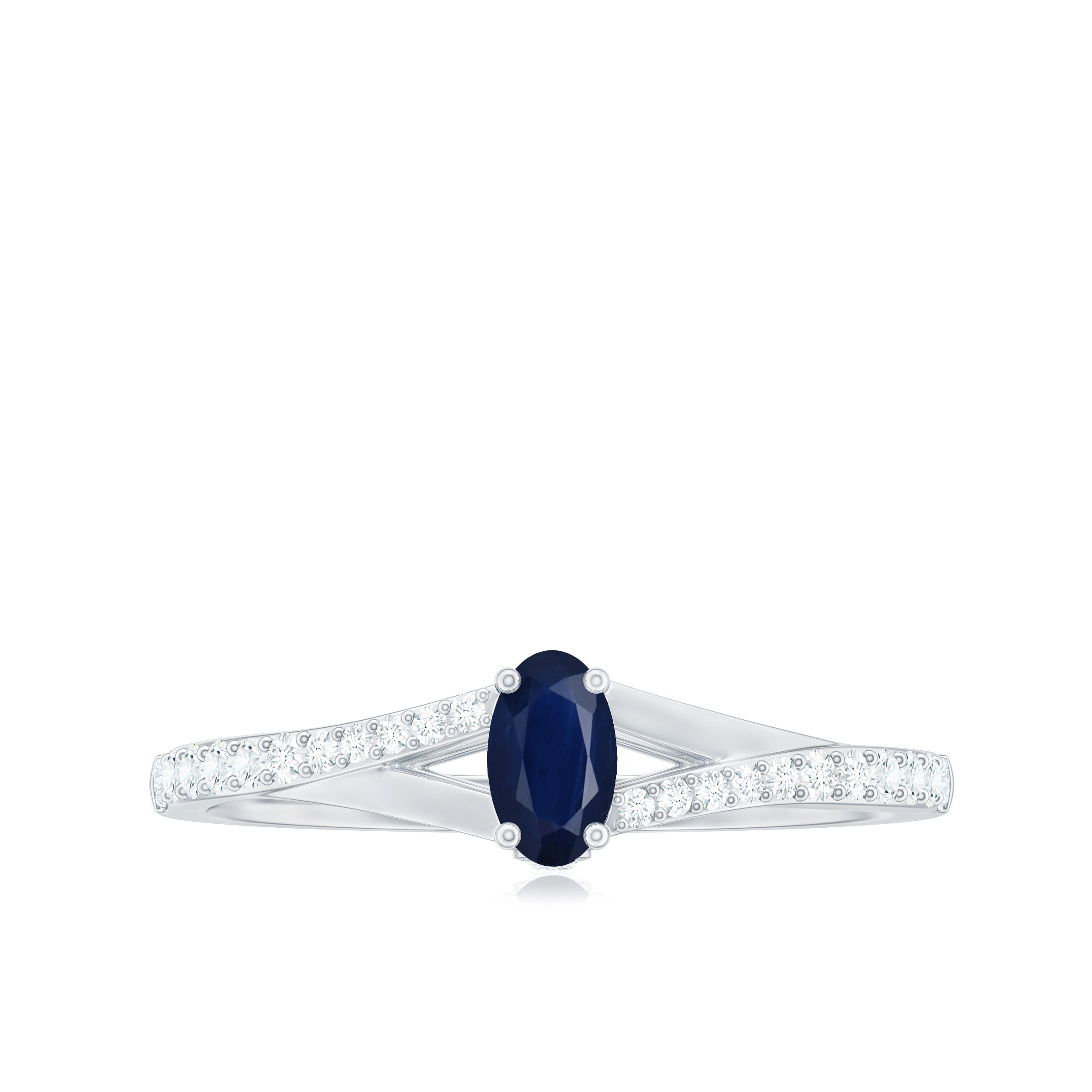 1/2 CT Simple Solitaire Blue Sapphire Engagement Ring with Diamond