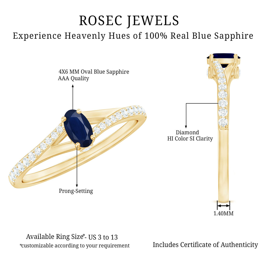1/2 CT Simple Solitaire Blue Sapphire Engagement Ring with Diamond