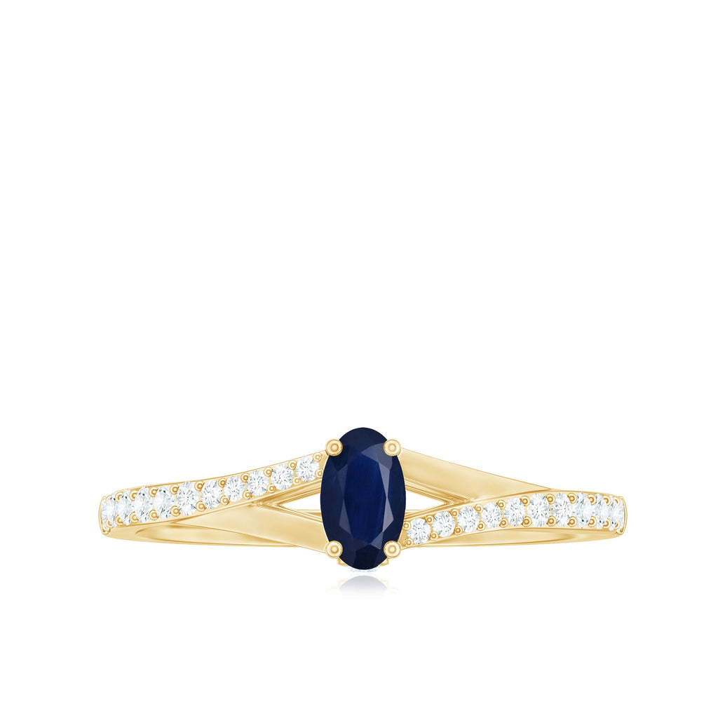 1/2 CT Simple Solitaire Blue Sapphire Engagement Ring with Diamond