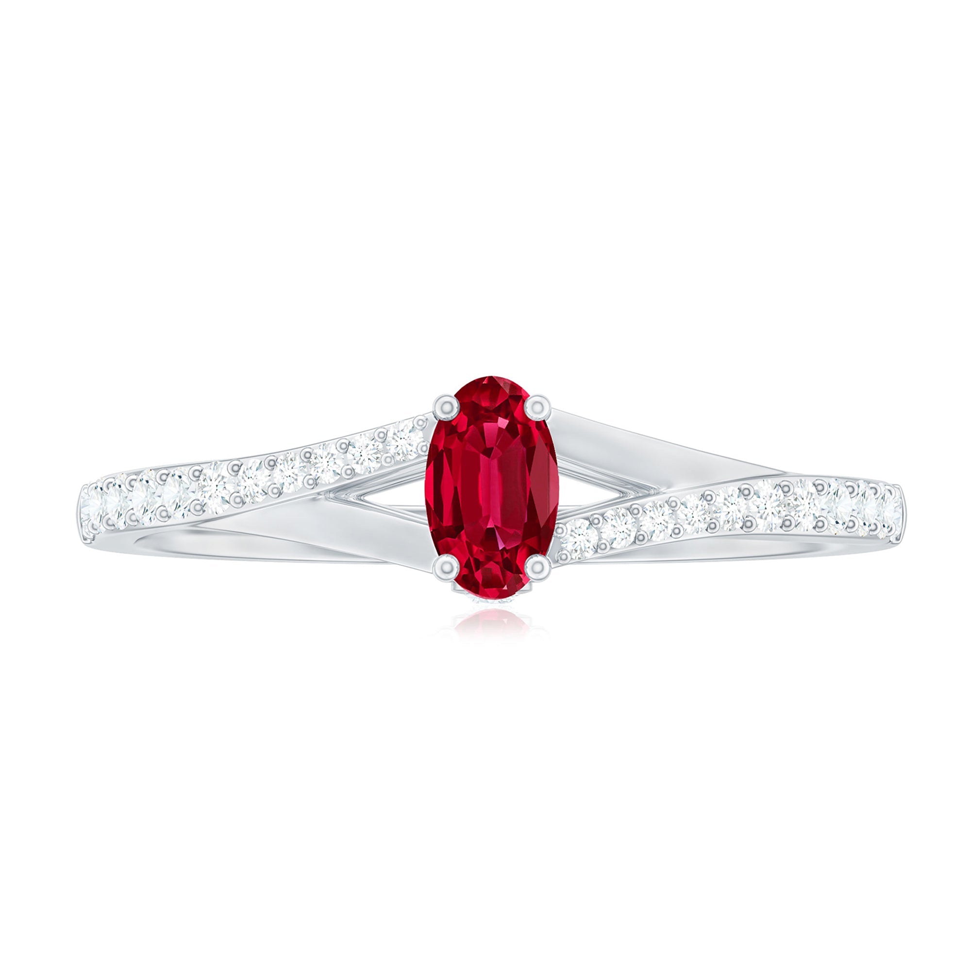 1/2 CT Split Shank Lab Grown Ruby Simple Solitaire Ring with Diamond