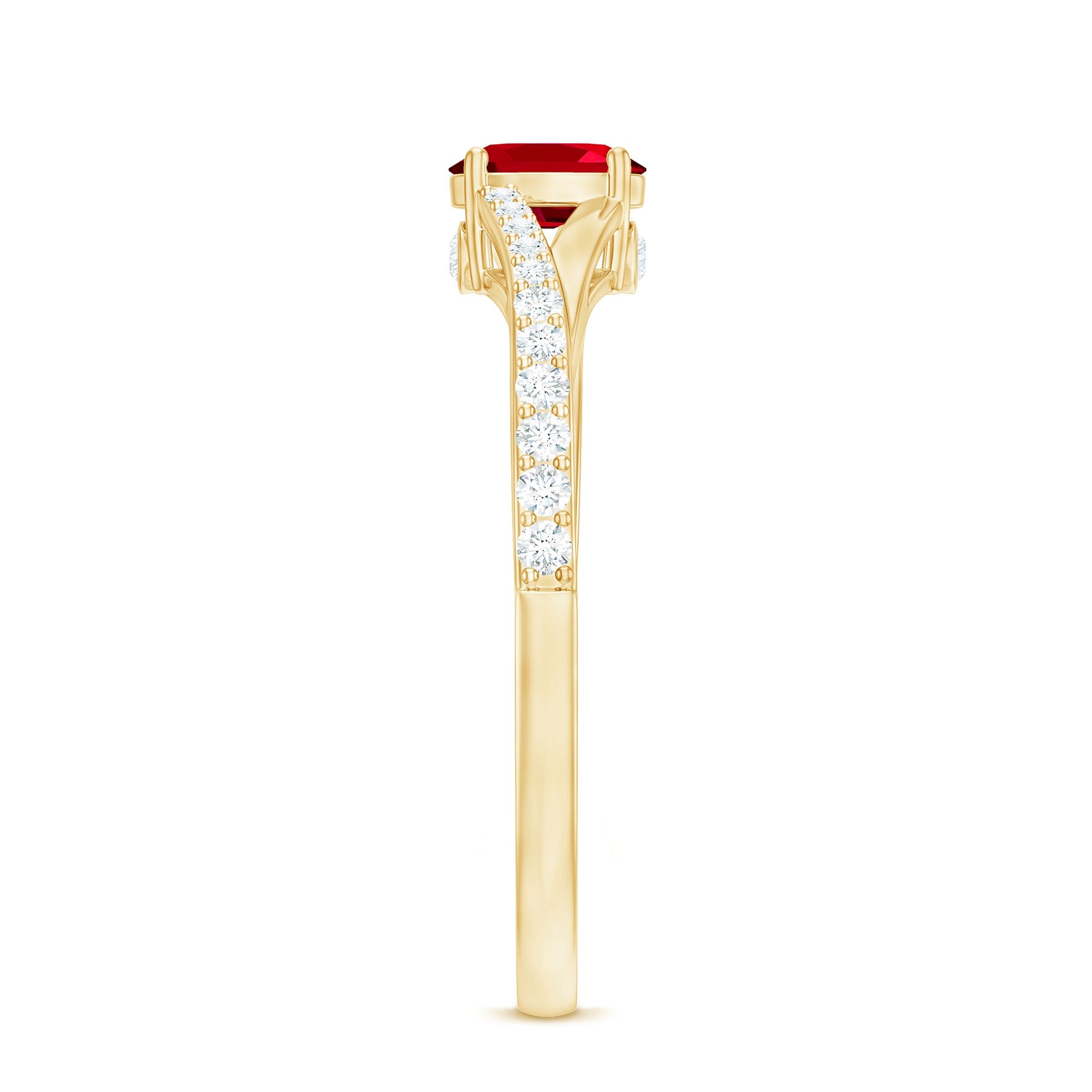 1/2 CT Split Shank Lab Grown Ruby Simple Solitaire Ring with Diamond