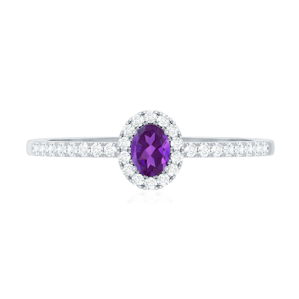 1/2 CT Oval Shape Amethyst Classic Engagement Ring with Diamond Halo