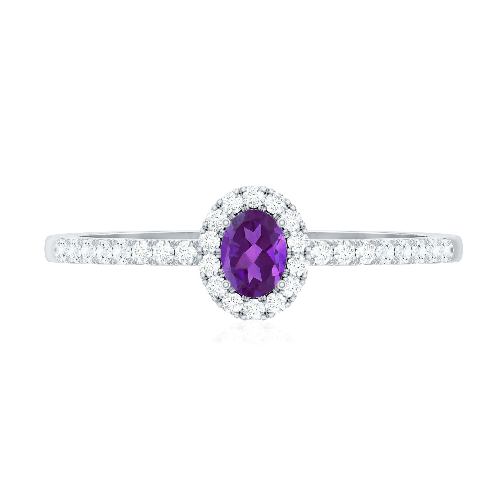 1/2 CT Oval Shape Amethyst Classic Engagement Ring with Diamond Halo