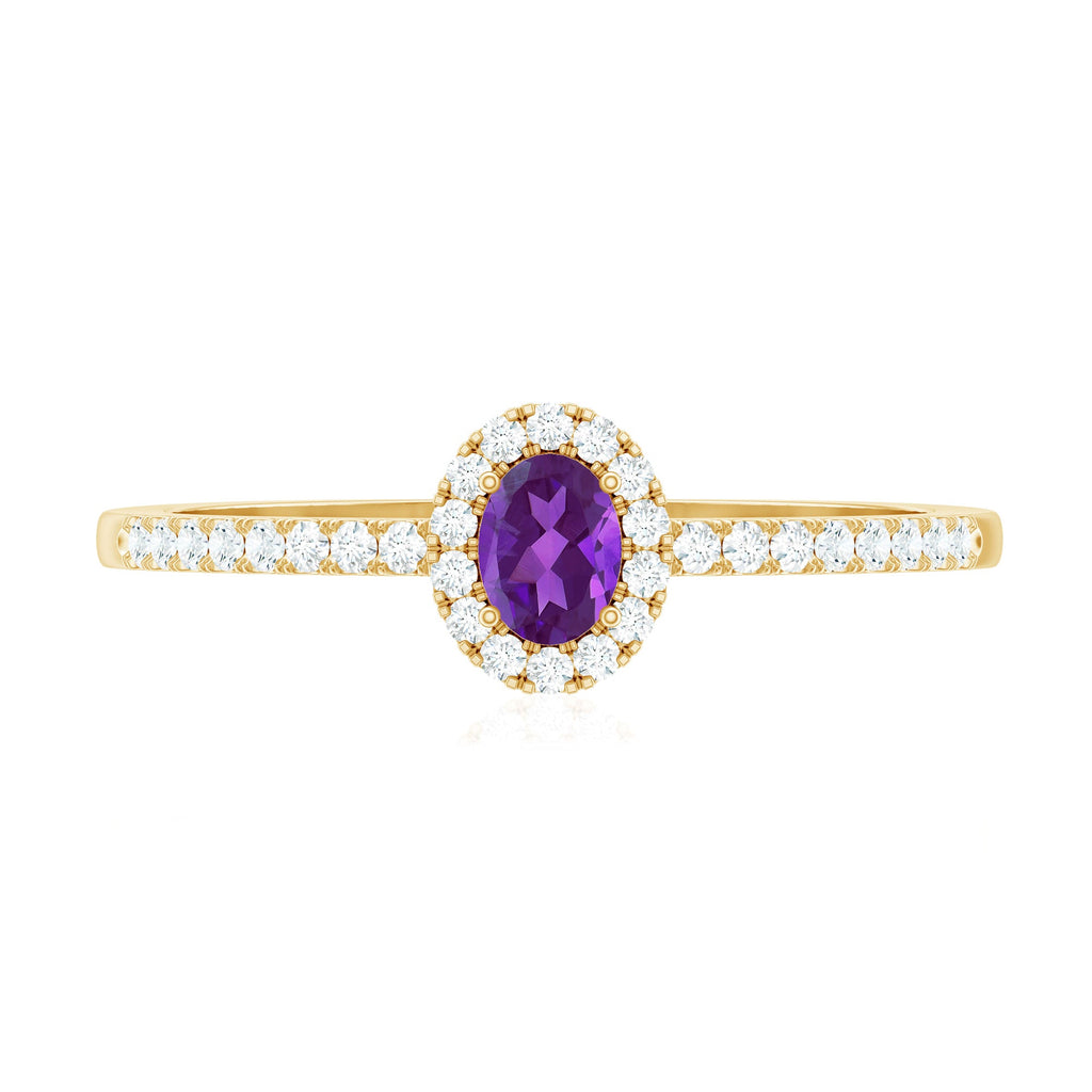 1/2 CT Oval Shape Amethyst Classic Engagement Ring with Diamond Halo