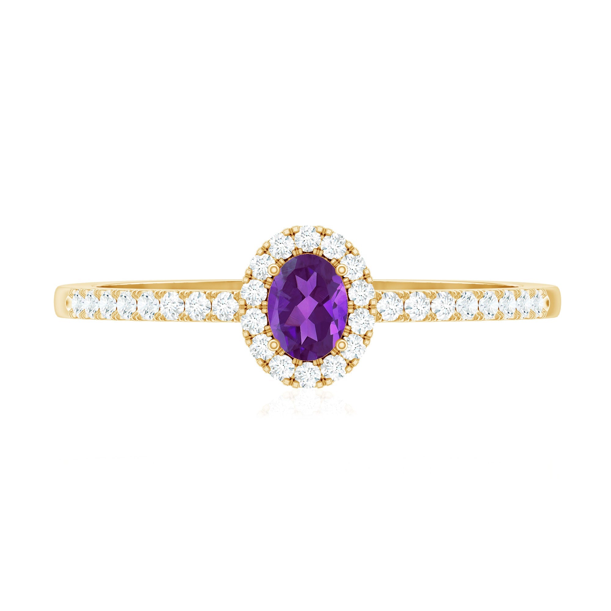 1/2 CT Oval Shape Amethyst Classic Engagement Ring with Diamond Halo