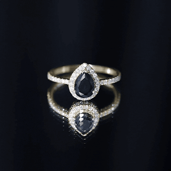 1 CT Teardrop Created Black Diamond Halo Engagement Ring with Diamond
