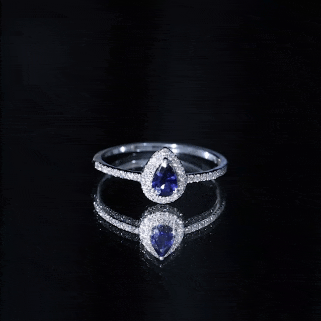 3/4 CT Pear Cut Blue Sapphire Engagement Ring with Diamond Halo