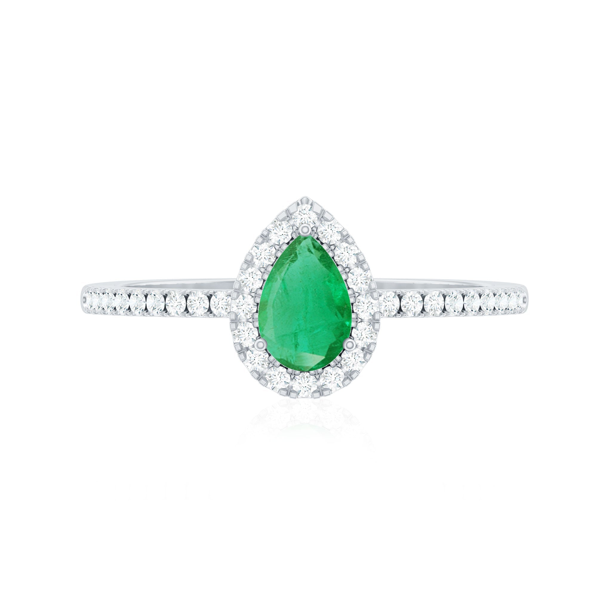 4X6mm Pear Cut Emerald Teardrop Engagement Ring with Diamond Halo