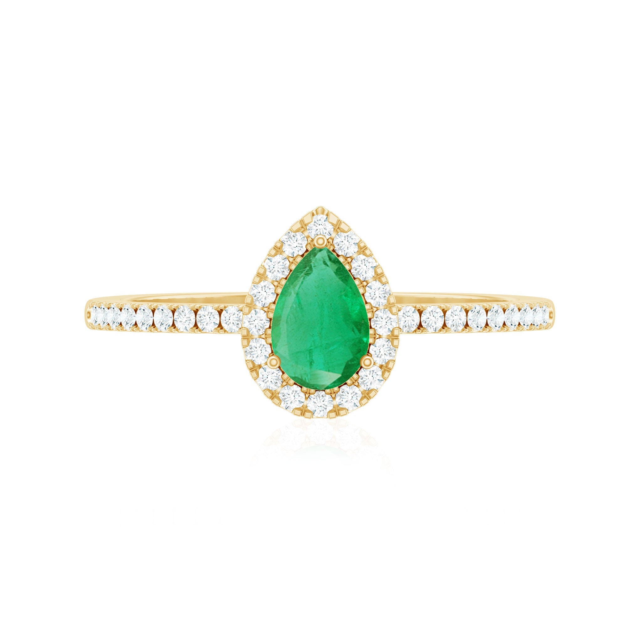 4X6mm Pear Cut Emerald Teardrop Engagement Ring with Diamond Halo