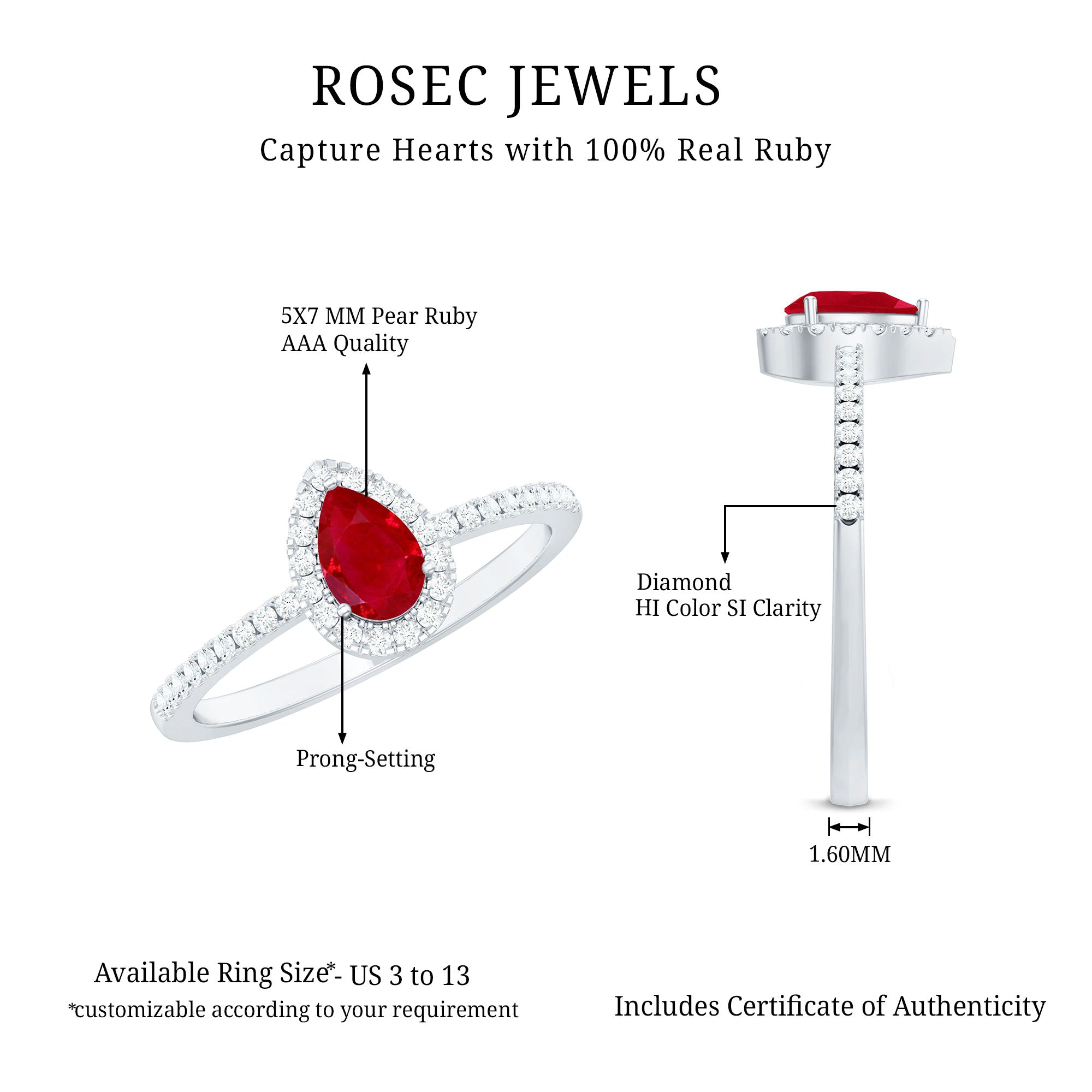 Natural Ruby Teardrop Ring with Diamond Halo
