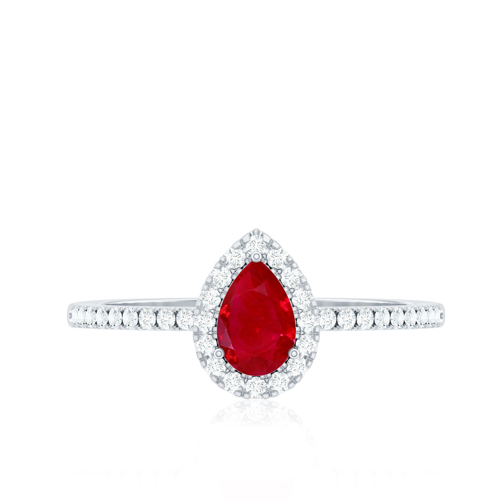 Natural Ruby Teardrop Ring with Diamond Halo