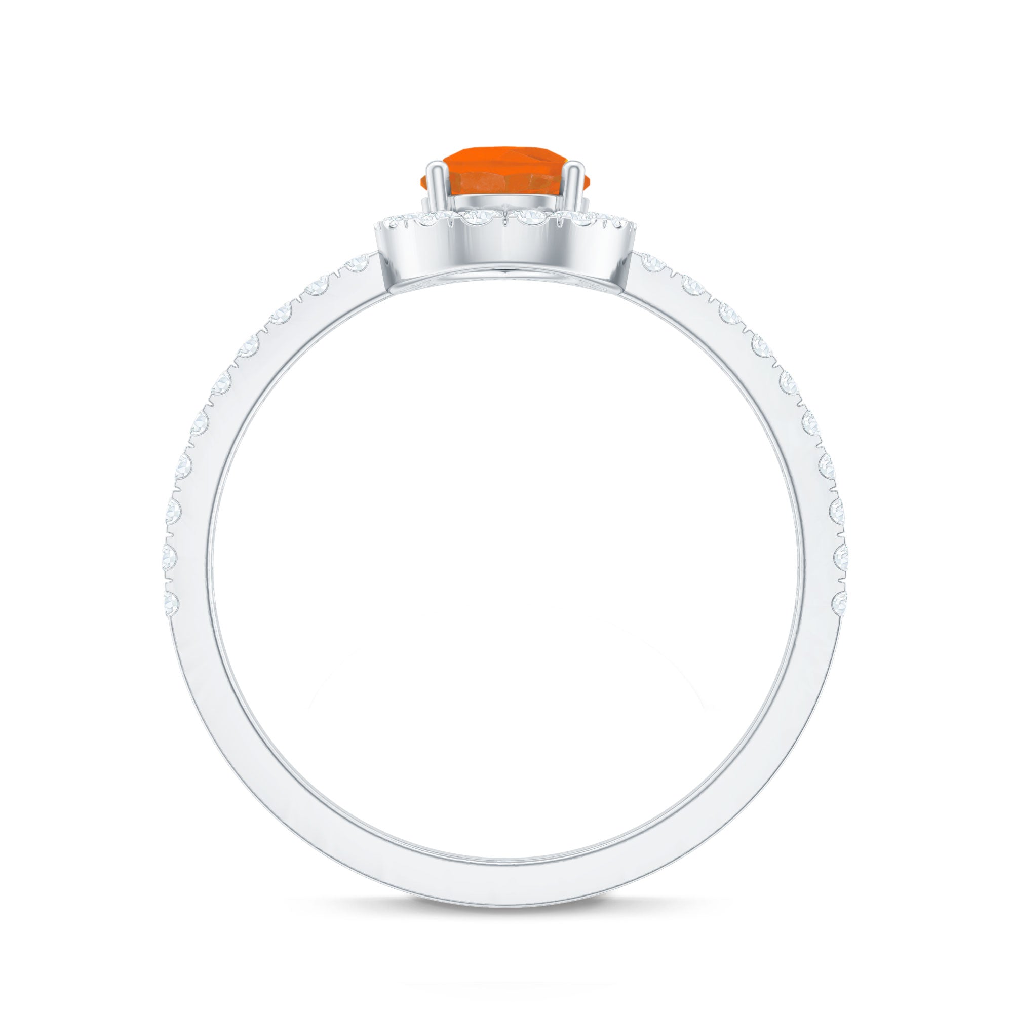 Genuine Fire Opal Teardrop Ring with Diamond Halo
