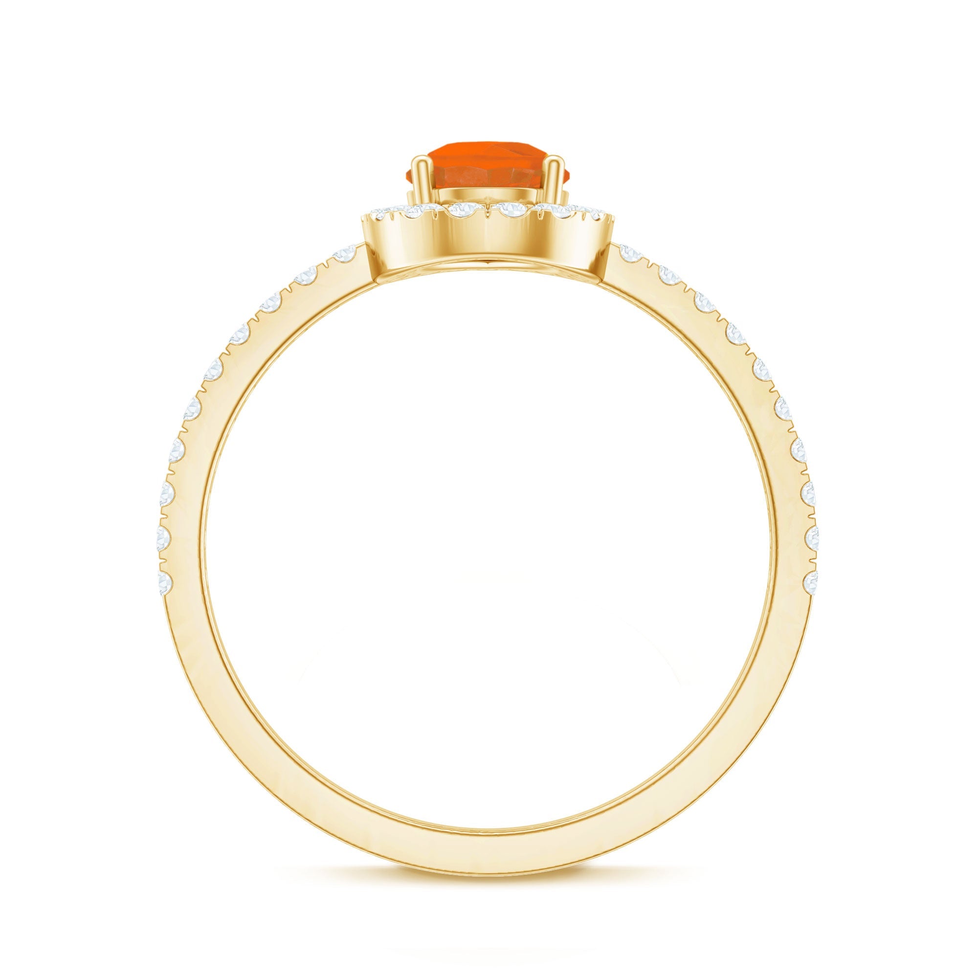 Genuine Fire Opal Teardrop Ring with Diamond Halo