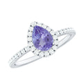 Real 0.84 Carat Tanzanite Teardrop Engagement Ring with Diamond Halo
