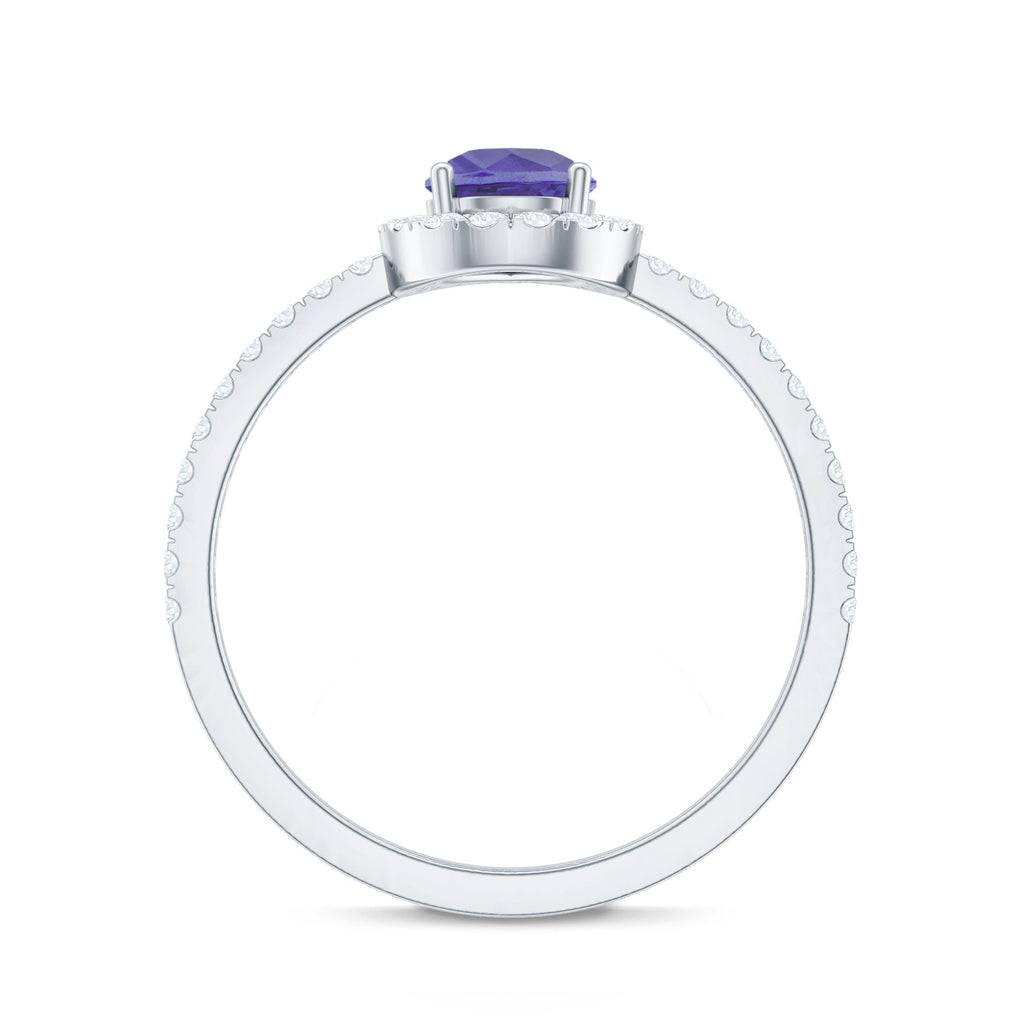 Real 0.84 Carat Tanzanite Teardrop Engagement Ring with Diamond Halo