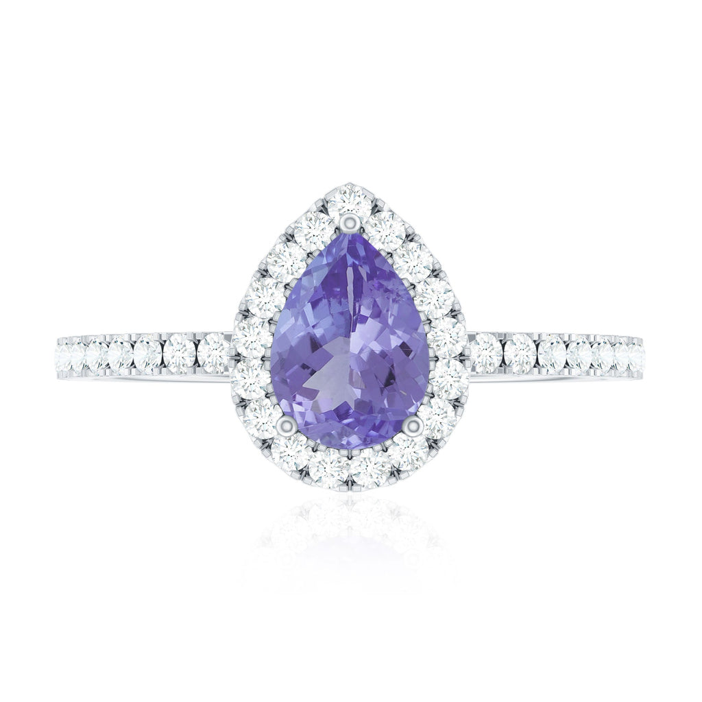 Real 0.84 Carat Tanzanite Teardrop Engagement Ring with Diamond Halo