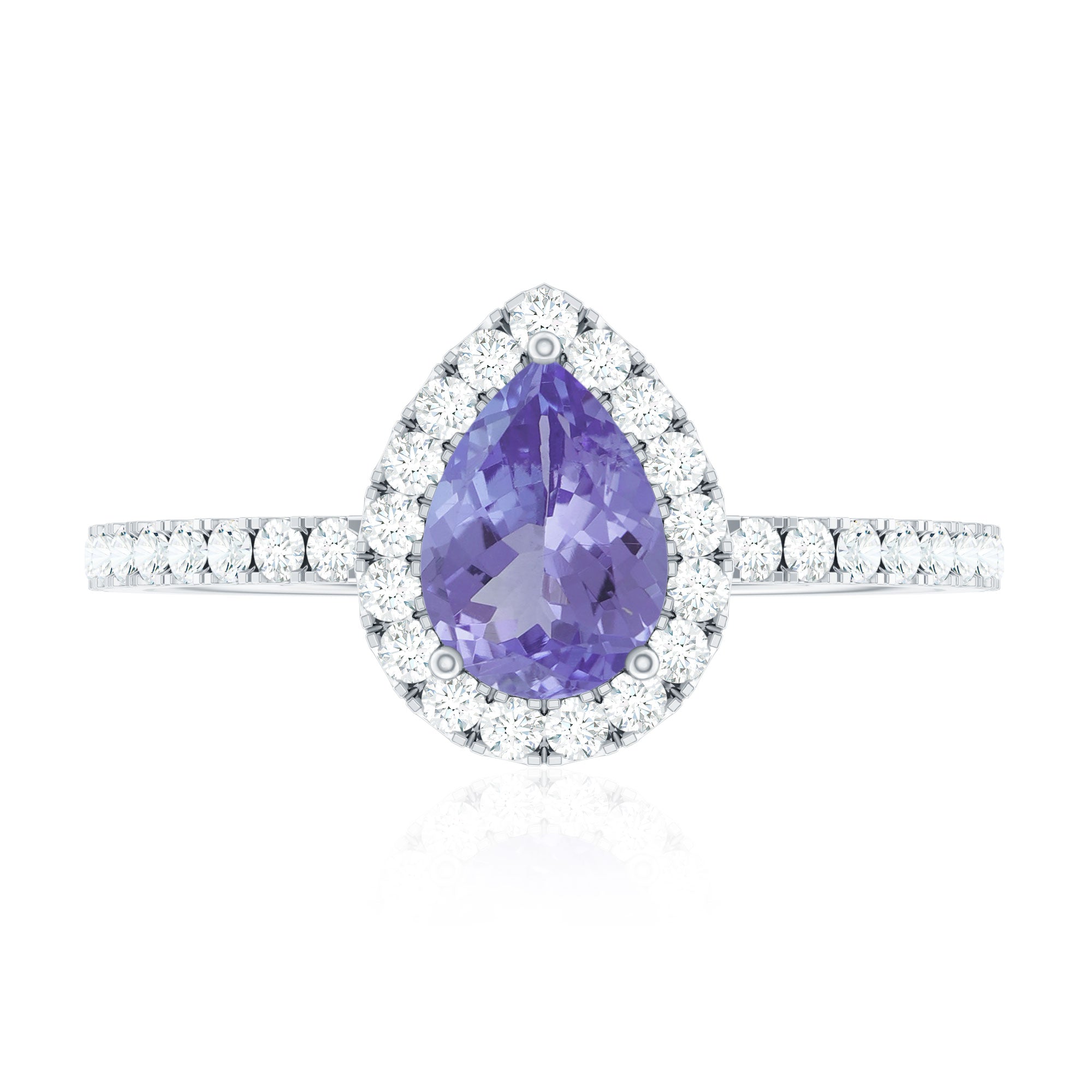 Real 0.84 Carat Tanzanite Teardrop Engagement Ring with Diamond Halo
