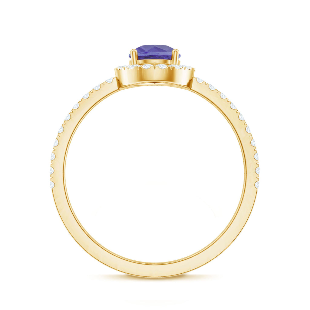 Real 0.84 Carat Tanzanite Teardrop Engagement Ring with Diamond Halo