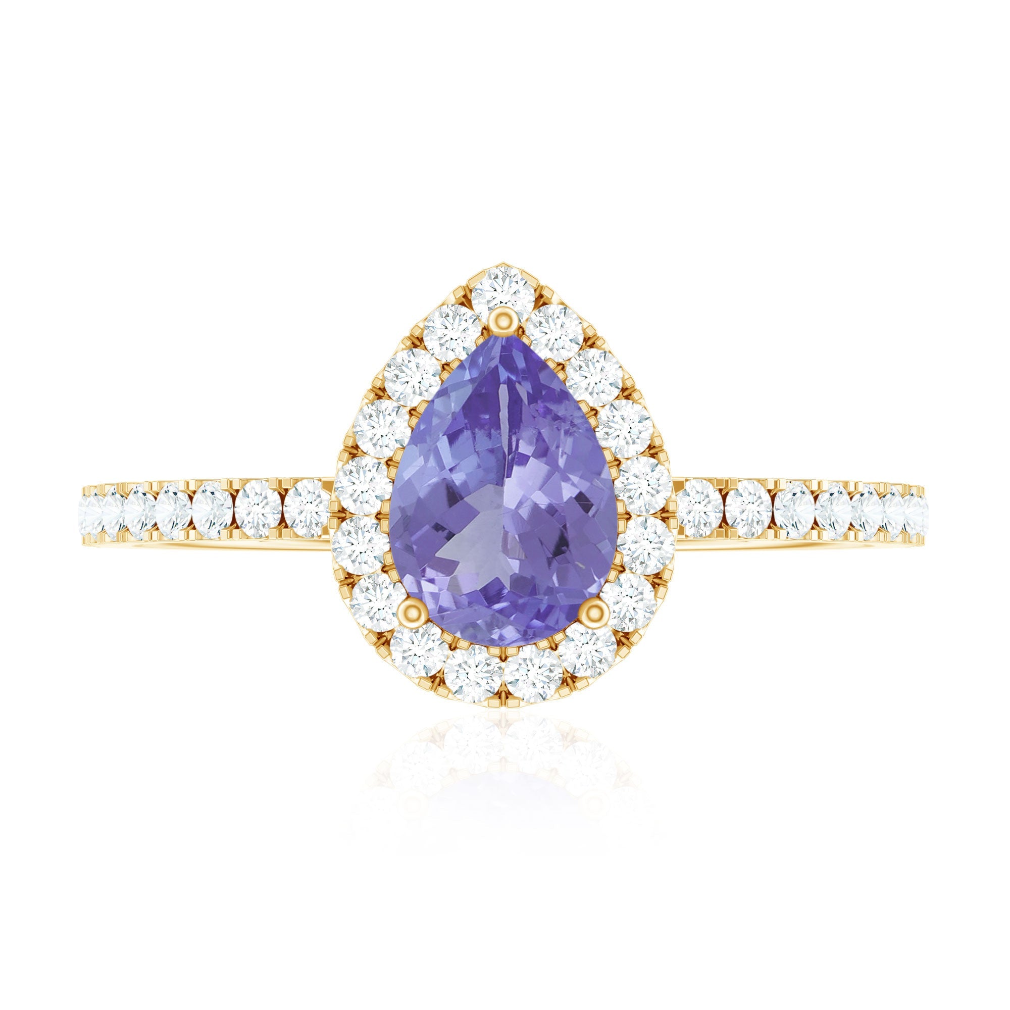 Real 0.84 Carat Tanzanite Teardrop Engagement Ring with Diamond Halo