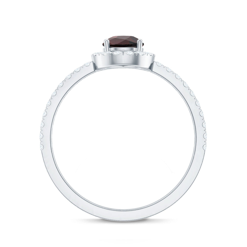Natural 5X7mm Garnet Teardrop Engagement Ring with Diamond Halo