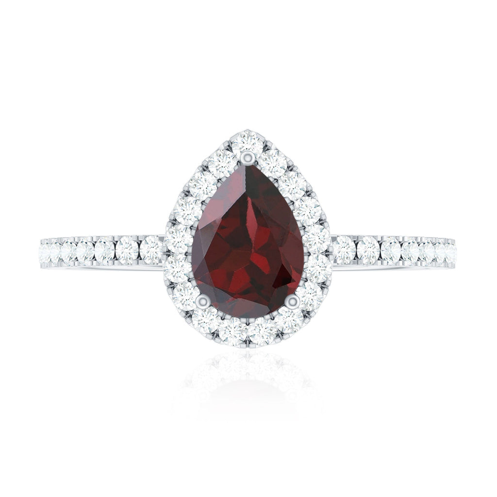 Natural 5X7mm Garnet Teardrop Engagement Ring with Diamond Halo