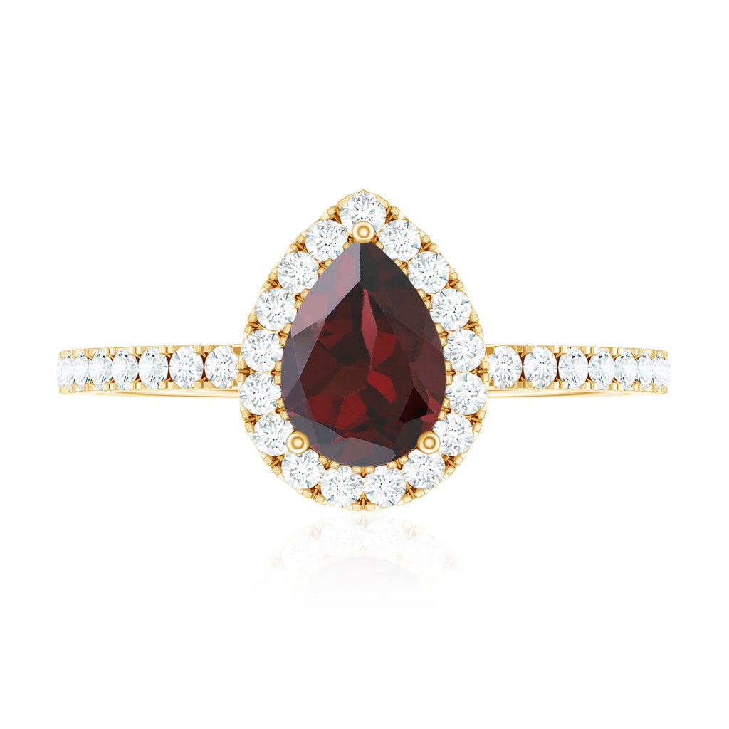 Natural 5X7mm Garnet Teardrop Engagement Ring with Diamond Halo