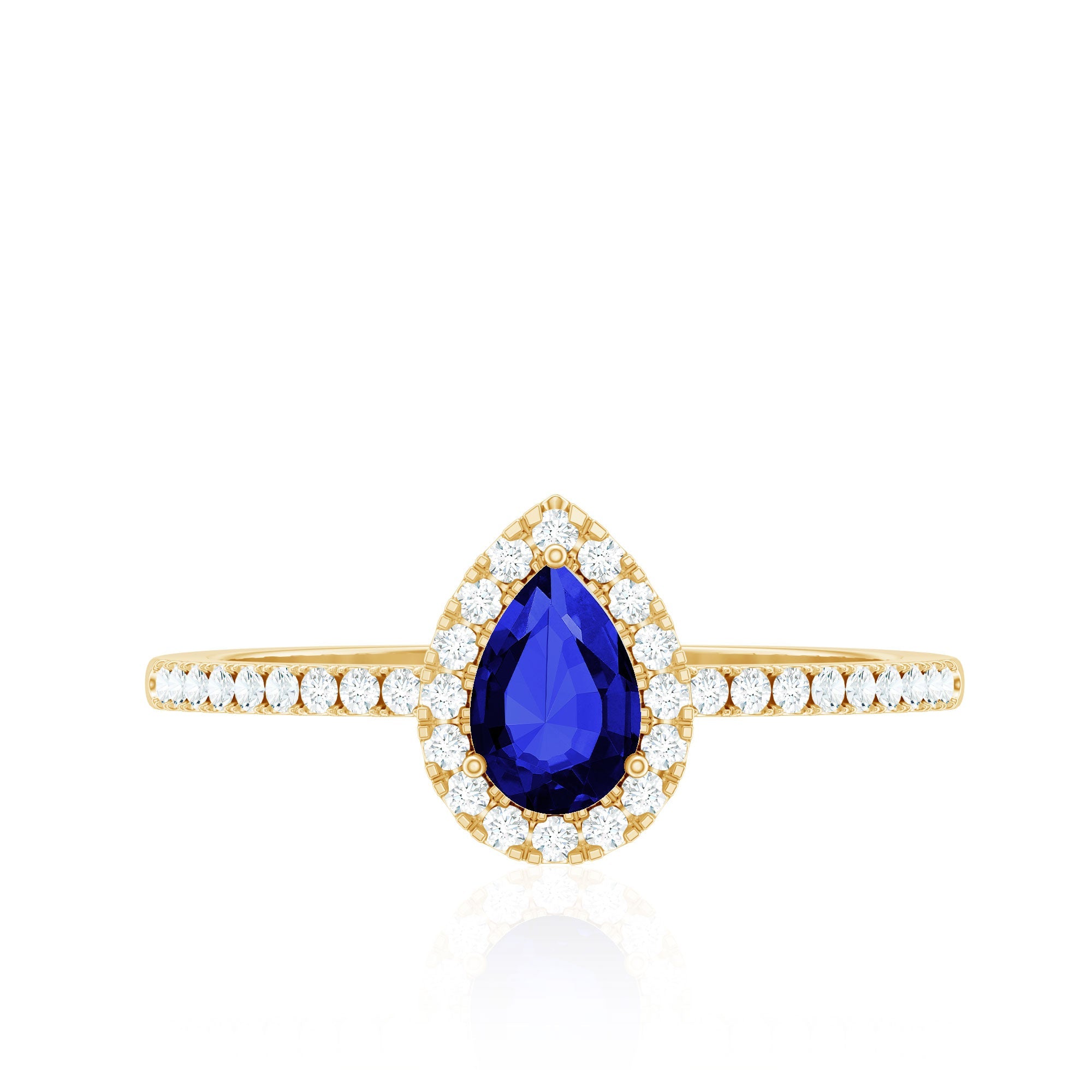 Certified Half Carat Lab Grown Blue Sapphire Teardrop Engagement Ring with Diamond Halo