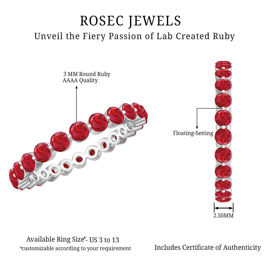 Certified Lab Created Ruby Simple Eternity Ring in Gold