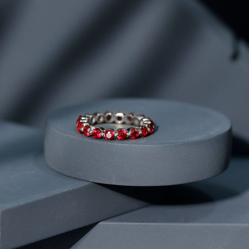 Certified Lab Created Ruby Simple Eternity Ring in Gold
