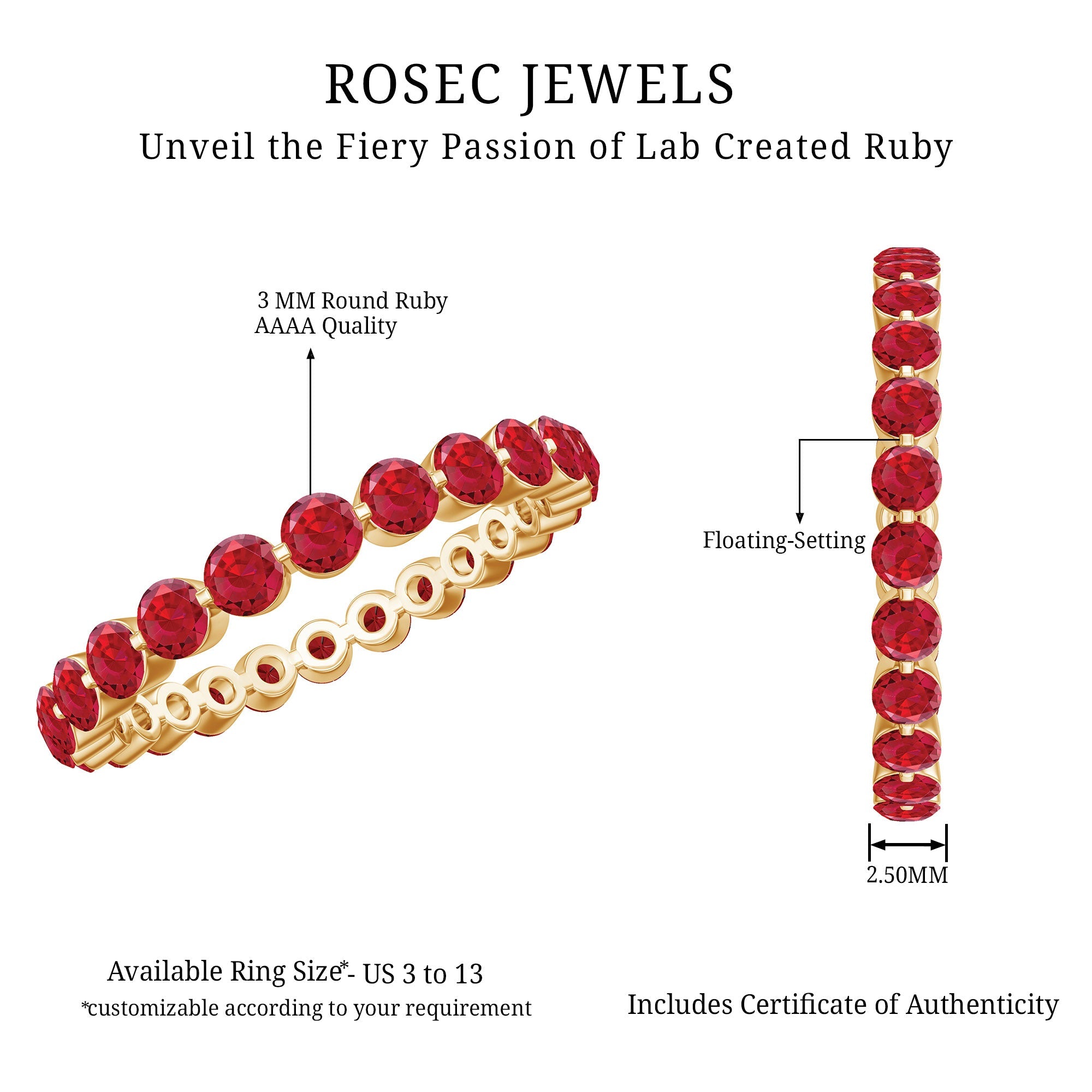 Certified Lab Created Ruby Simple Eternity Ring in Gold