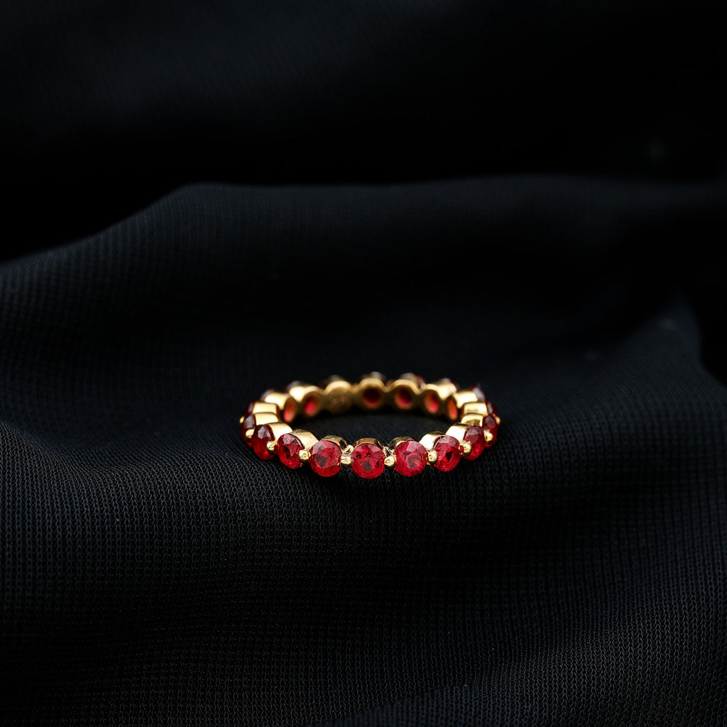 Certified Lab Created Ruby Simple Eternity Ring in Gold