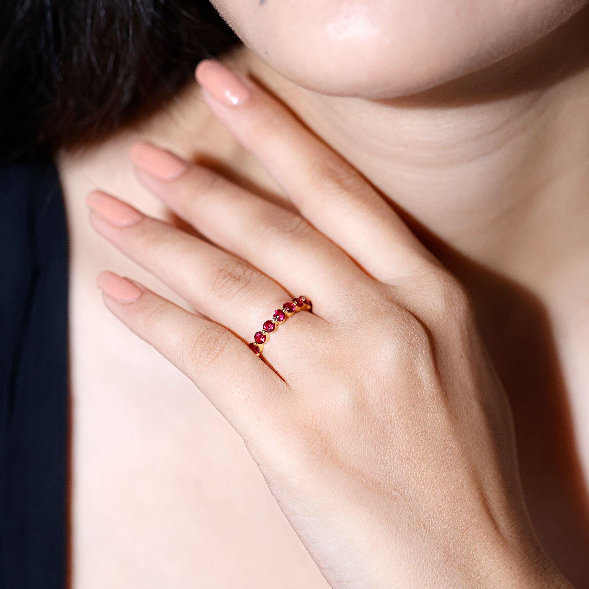 Certified Lab Created Ruby Simple Eternity Ring in Gold