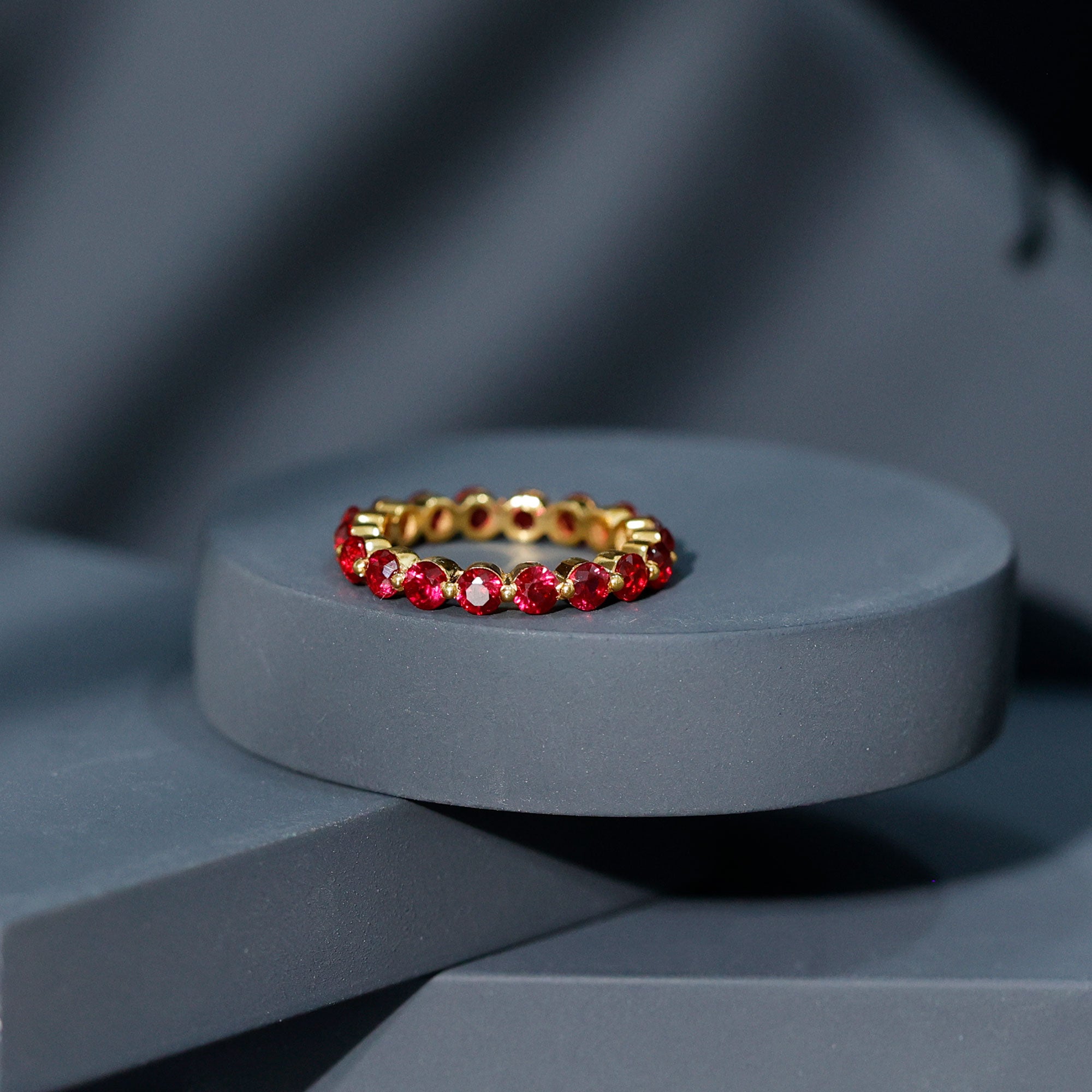 Certified Lab Created Ruby Simple Eternity Ring in Gold