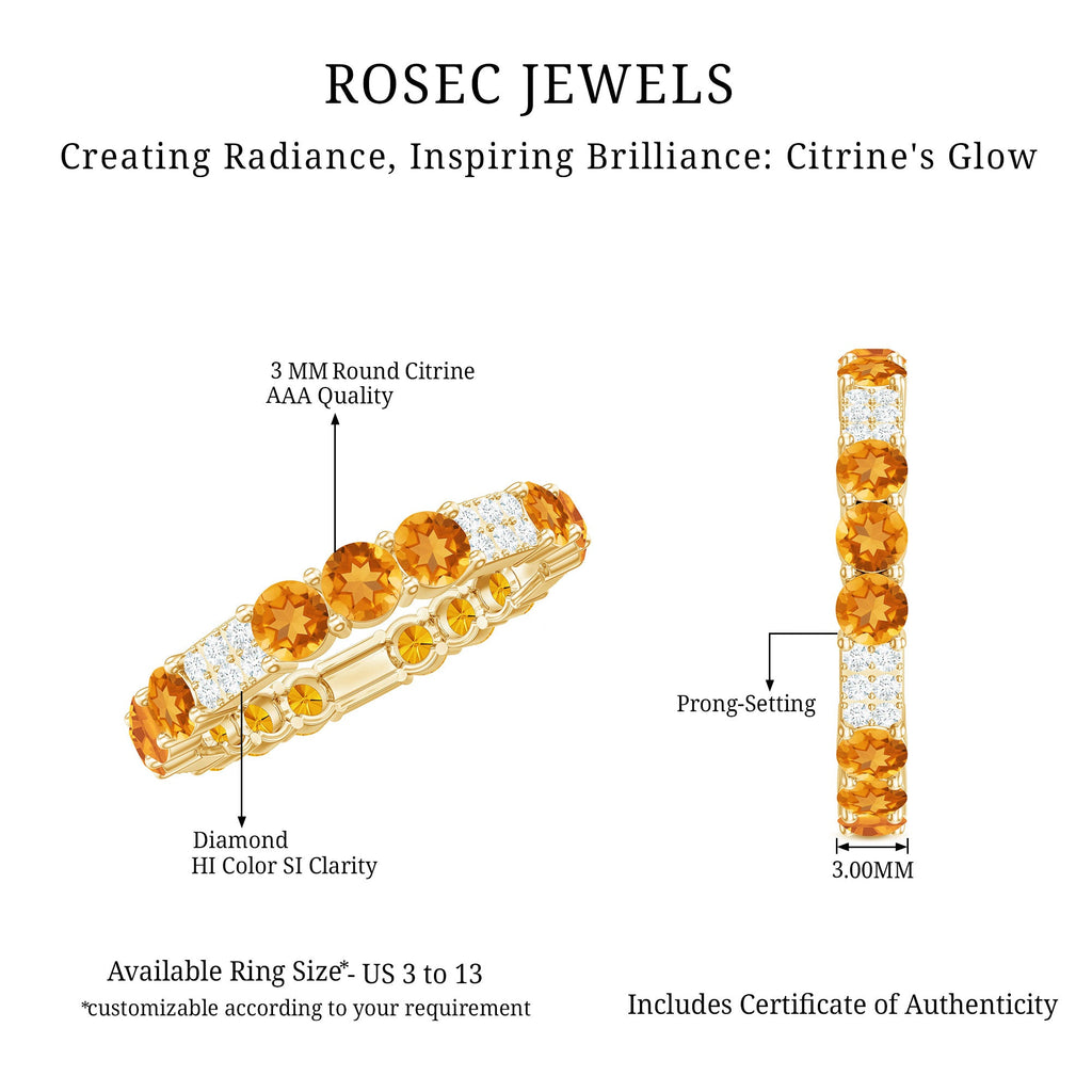 Natural Citrine Diamond Eternity Wedding Band