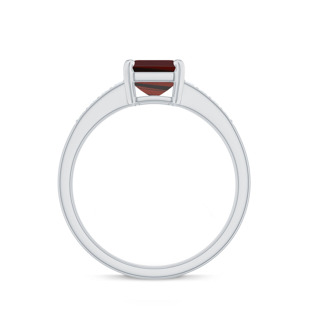 Certified Natural 6X8mm Garnet Emerald Cut Engagement Ring with Diamond