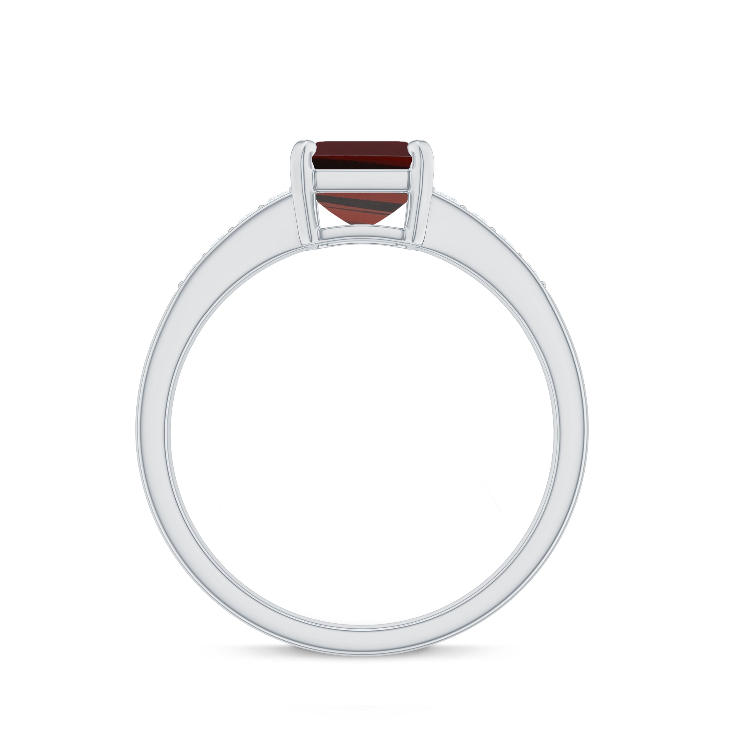 Certified Natural 6X8mm Garnet Emerald Cut Engagement Ring with Diamond
