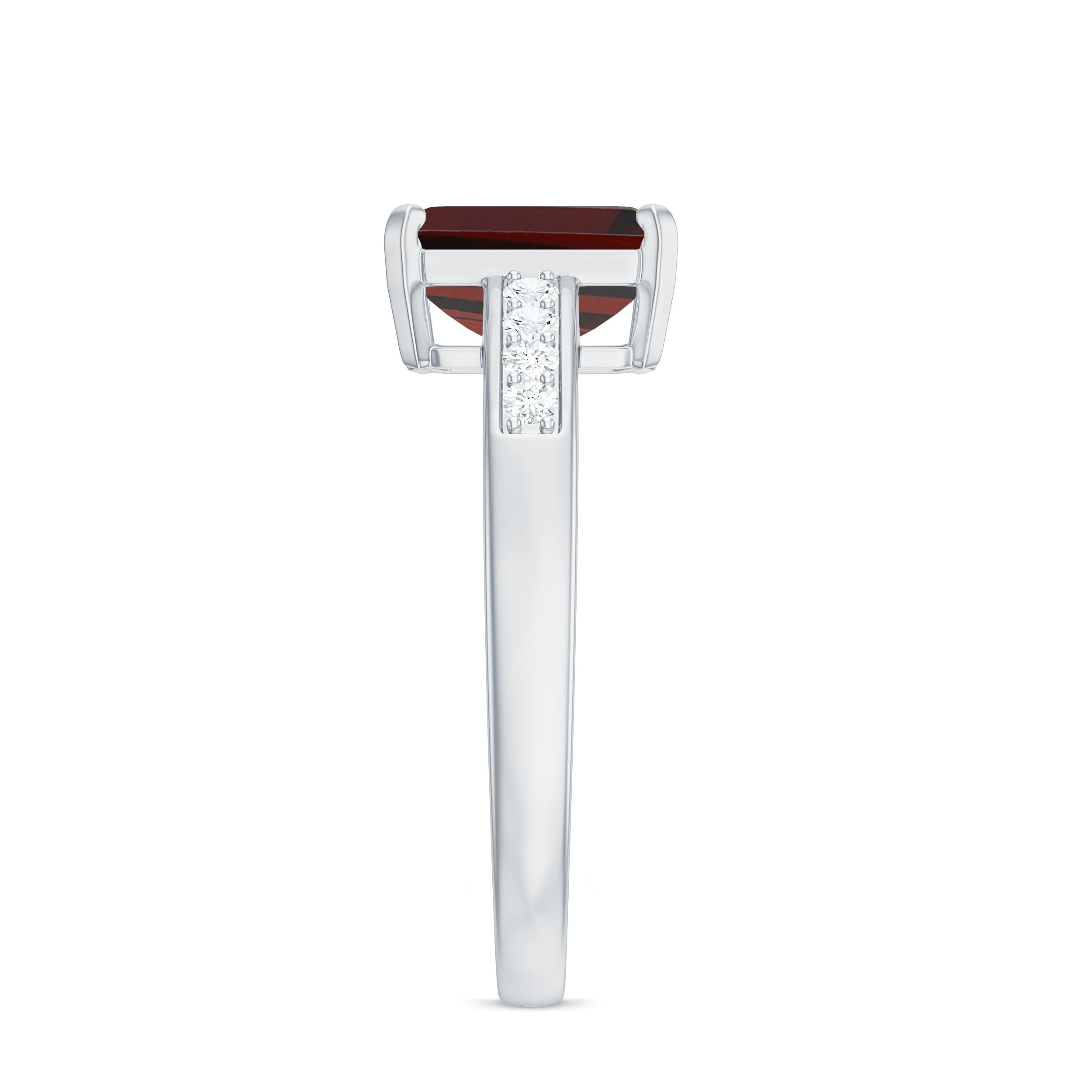Certified Natural 6X8mm Garnet Emerald Cut Engagement Ring with Diamond